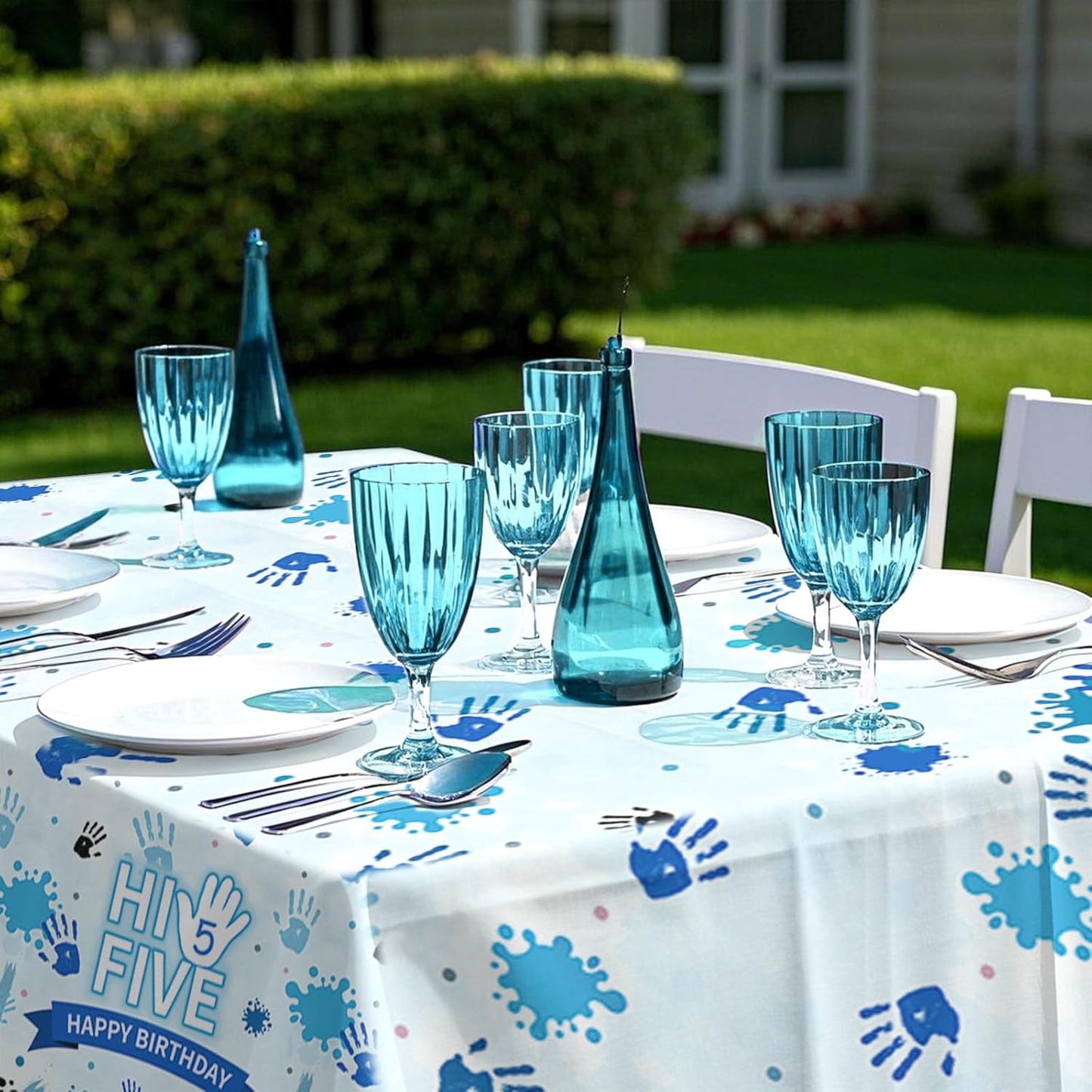 3Pcs Hi Five Party Tablecloth High Five Birthday Plastic Table Cover Waterproof Officially a Handful 5th Birthday Disposable Table Cloth for Boys Girls 5th Years Old Party Decorations, 54 x 108 Inch