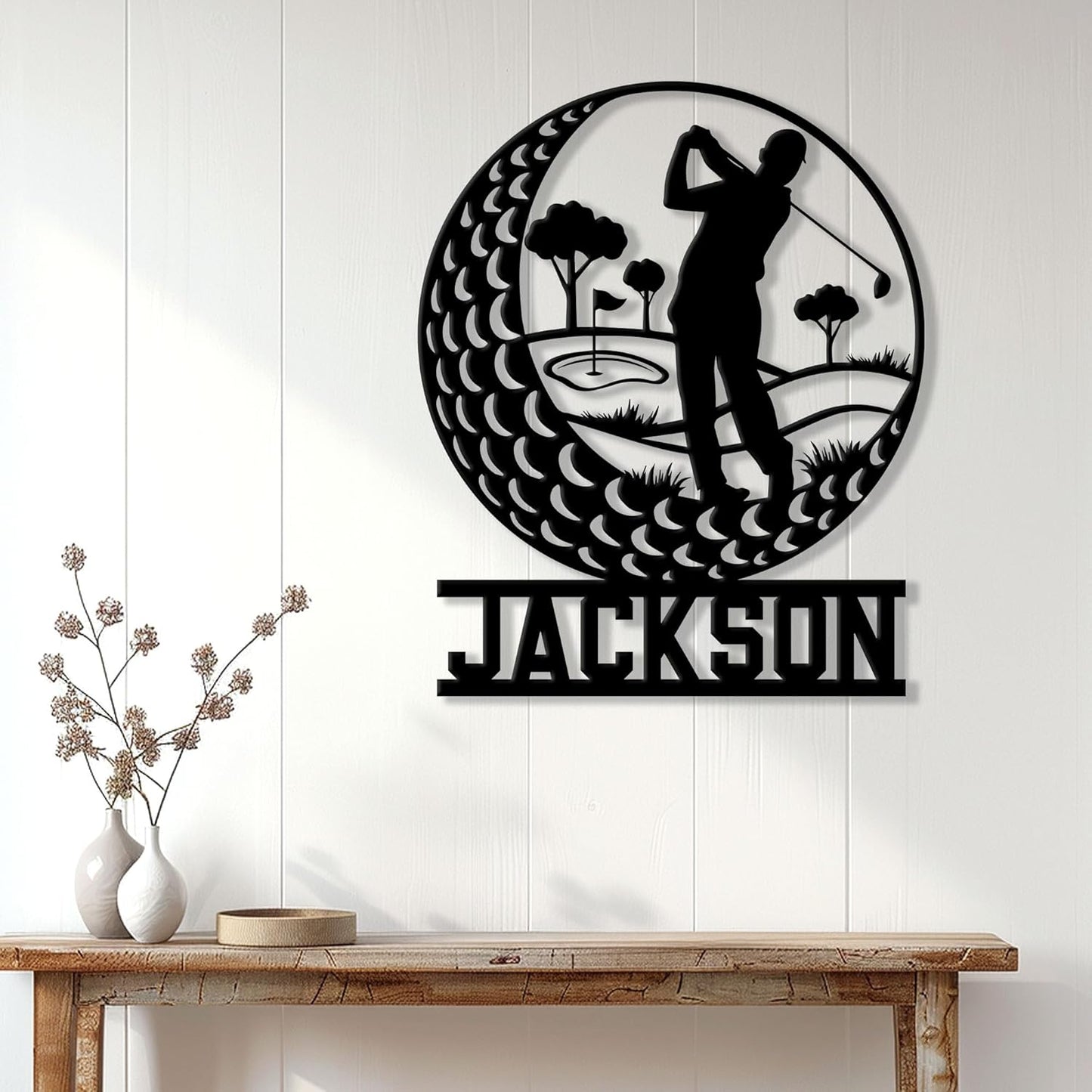 Personalized Golf Metal Sign, Golf Player Hanging Sign Outdoor Porch Welcome, Custom Name Wall Fence Yard Patio Home Office Decor Gifts for Husband, Dad, Son, Golf Lover, Birthday Gift by OhaPrints