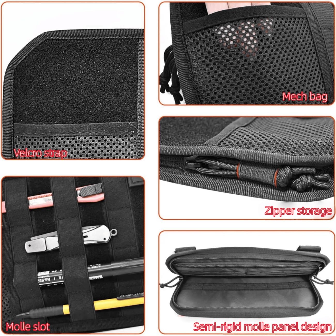 Molle Car Sun Visor Organizer, Multi-Pocket with Double Zipper Visor Organizer Storage Pouch Holder & Glasses Clip for Cars, Molle Panel for Tactical Gears, Fits Most Vehicles, SUVs, Trucks