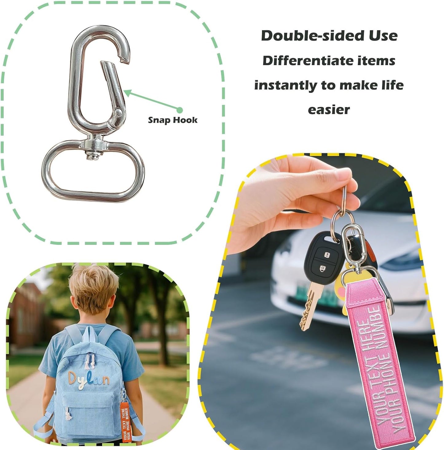 Personalised Keychain, Custom Text/Name bag tags, Embroidered Key Tag for Motorcycle, Luggage, Scooter, Car, Backpacks-Custom Gift Keychain for Men and Women，Couples, Families, Friends,camper