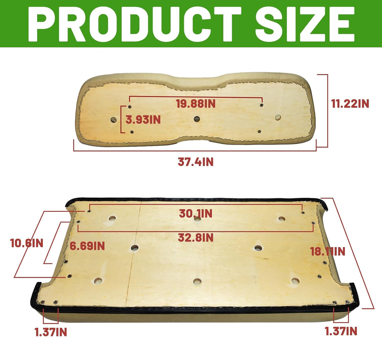 Golf Cart Front Seat Replacement Cushion Assembly Kit for Club Car DS 2000.5-up,Front Seat Bottom and Front Seat Back