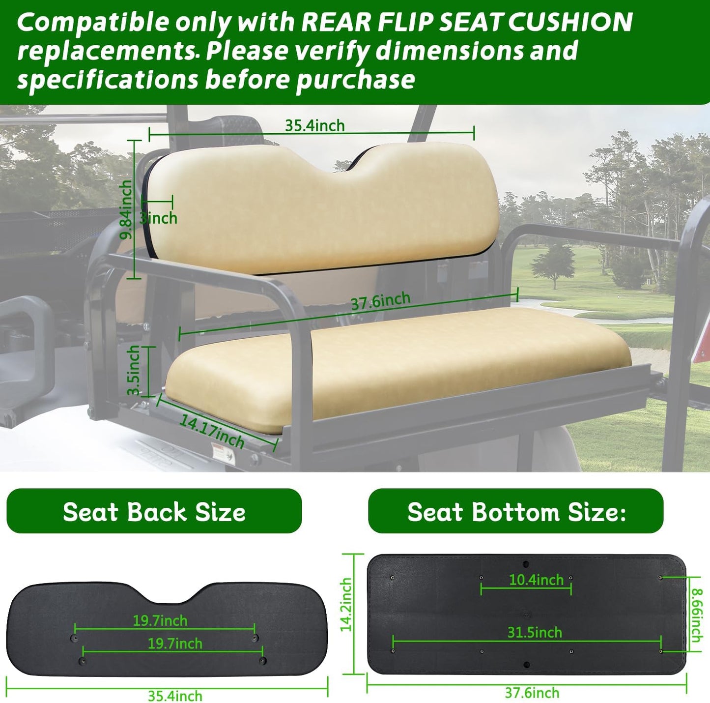 Premium Golf Cart Rear Seat Replacement Cushions – Universal Fit for EZGO/Club Car/Yamaha and Other Models, Featuring Flip Rear Seats