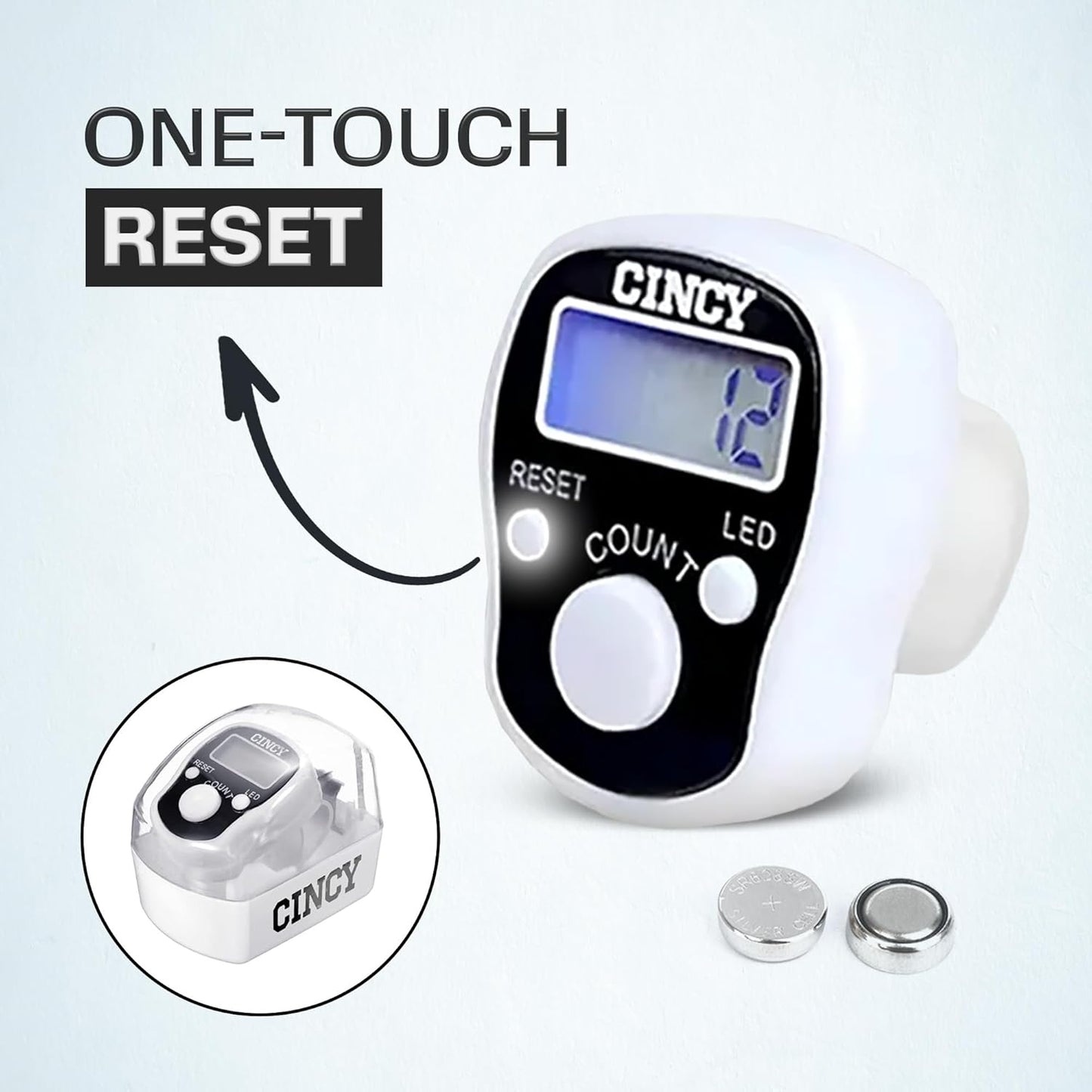 CINCY Clicker Counter with LED for Day & Night Use | Instant Reset, Accurate & Quiet, Long Battery Life | for People, Laps, Pitch, Golf, Baseball, Fish Counting – 1 Pack
