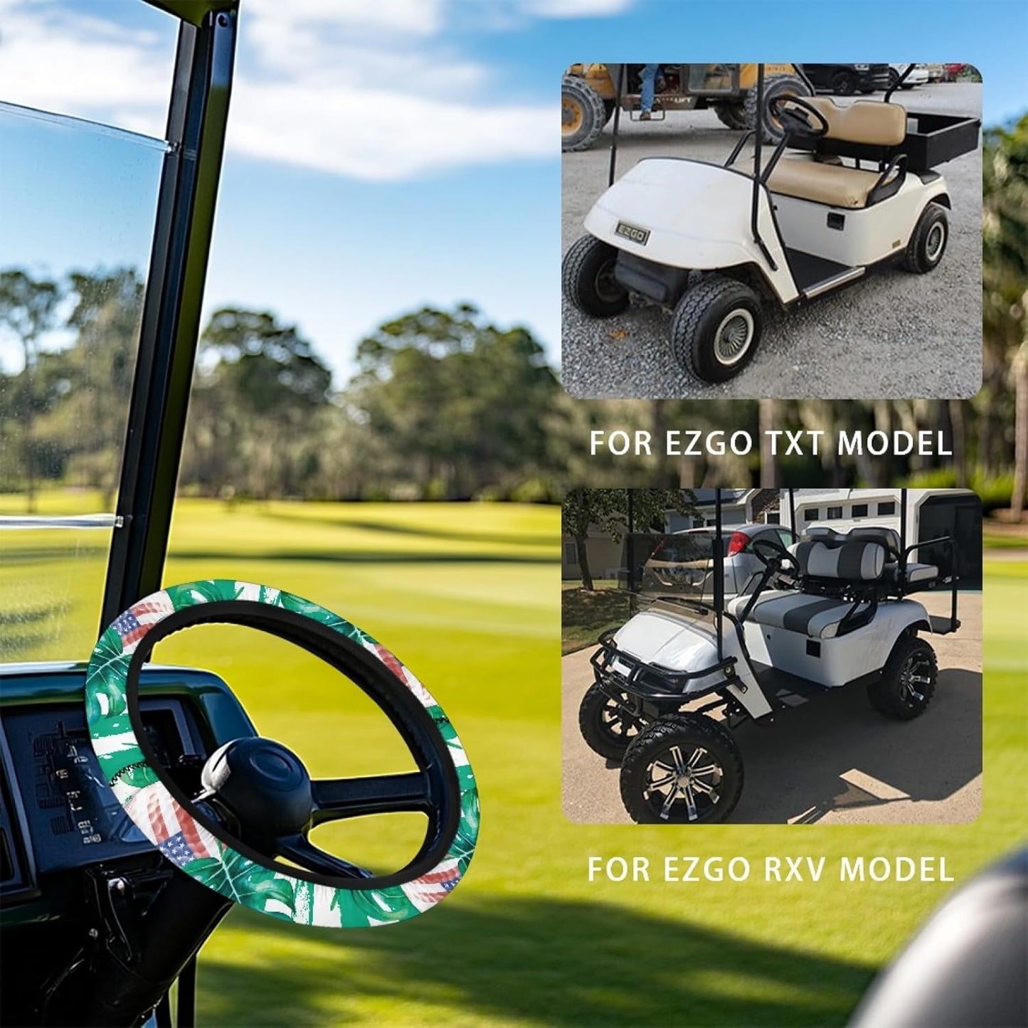 USA Flag Golf Ball Golf Cart Steering Wheel Cover Palm Leaves Neoprene Golf Cart Steering Wheel Covers Accessories for Club Car