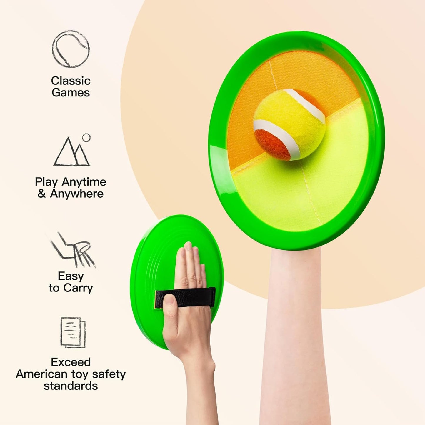 EVERICH Upgraded Toss and Catch Ball Game Set - Indoor and Outdoor Games for Kids 3-12, Beach Sand Pool Water Toy Includes 2 Paddles 2 Sticky Balls, Great Birthday Easter Gifts for Boys Girls