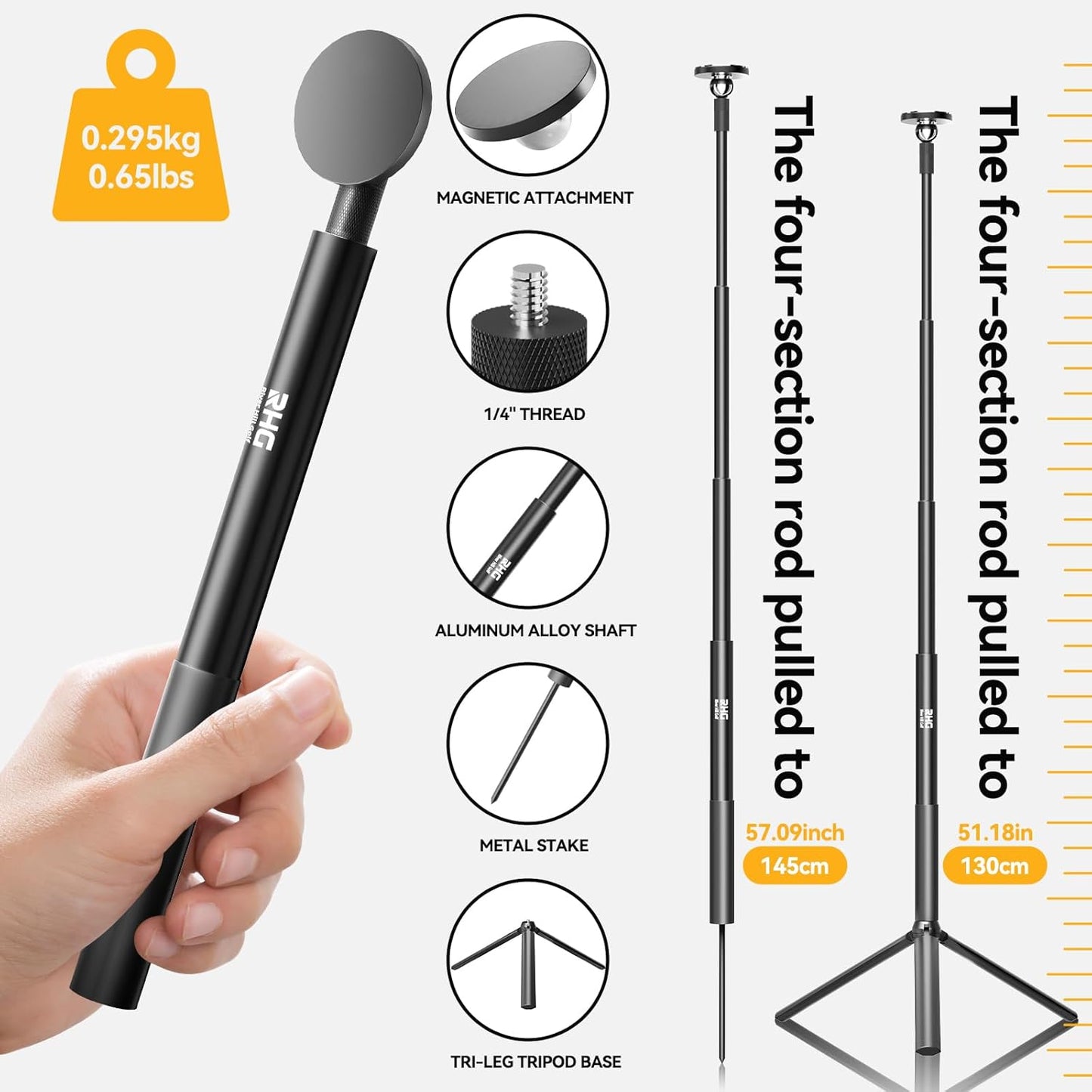 Golf Monopod Stick, Golf Swing Phone Holder, 46" Magnetic Aluminum Alloy Selfie Stick w/Tri-Leg Tripod Base Spike Stake Mount, Compatible w/iPhone Camera Magsafe, Golf Training Aid