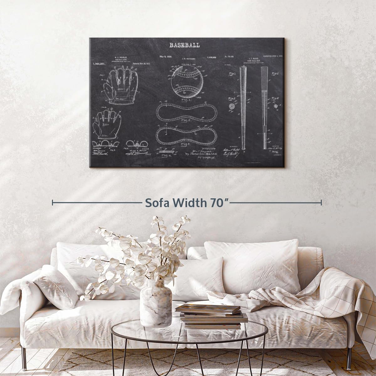ElephantStock Baseball Patents Canvas - 1 Panel Sports Patent Wall Art Decor - Sports Decorations for Boys Room - Wall Art and Office Decor - 51" X 34"