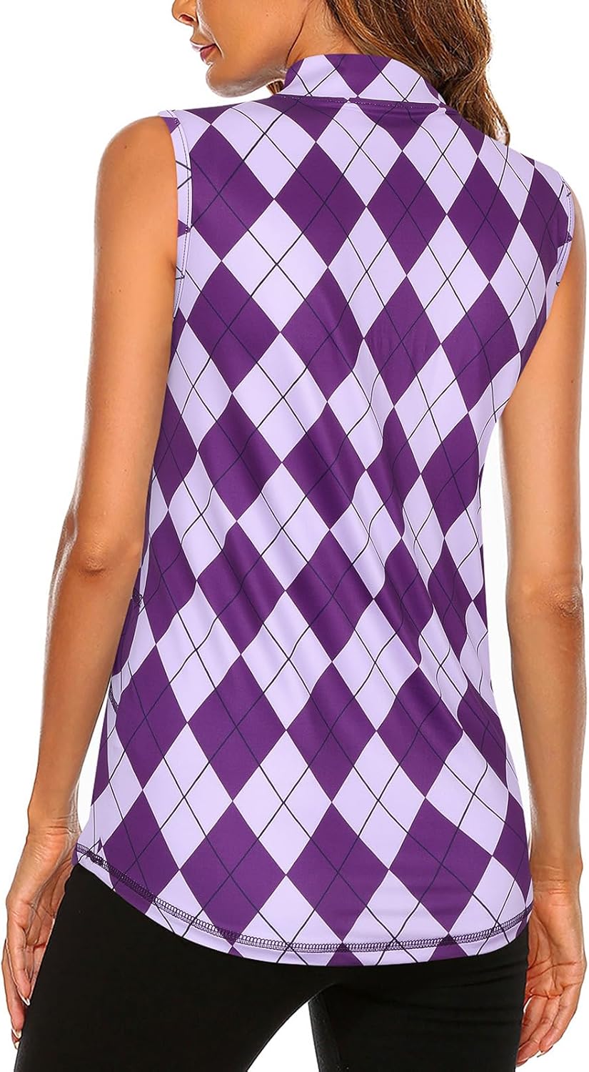 Koscacy Women's Sleeveless Golf Tennis Polo Shirts Zip Up Dry Fit Workout Tank Tops Athletic Shirt