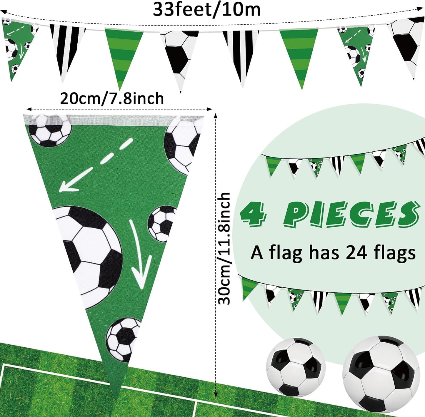 VitalCozy 4 Pcs 131 ft Soccer Pennant Banners Party Decorations American Soccer Theme Triangle Flags Garland Bunting for Birthday Camp BBQ Party Supplies Home Outdoor Hanging Decor