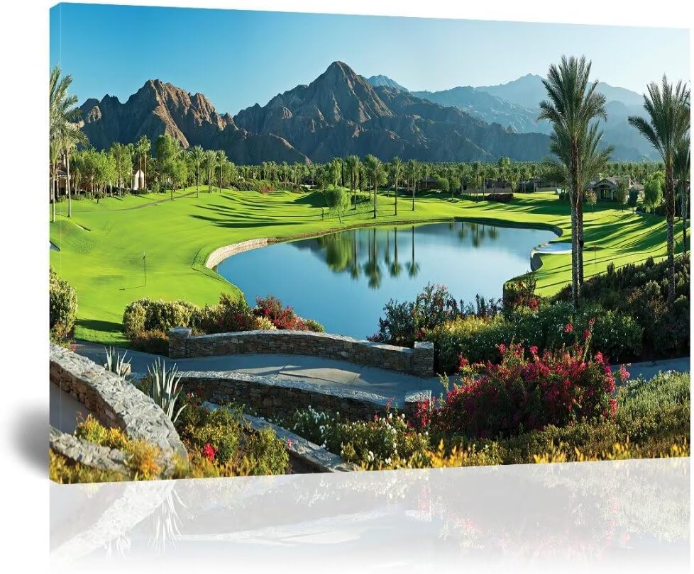 HJY Art USA California Golf Course Wall Art Pictures for Gym Golf Course Wall Decor Blue Green Abstract Painting Poster for Home Decor Living Room Bedroom Bathroom Office Artwork (12 x 16 inch)