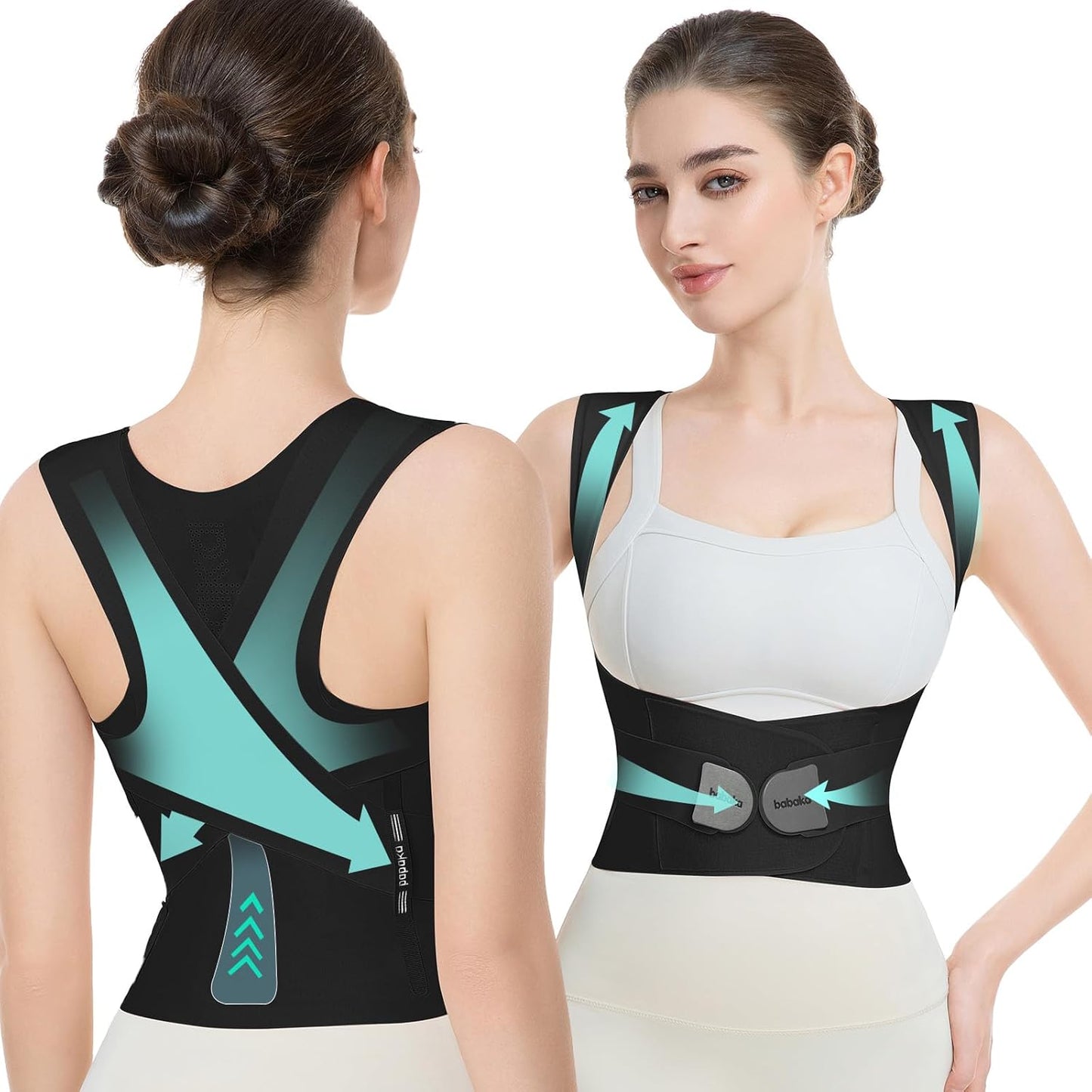 babaka Posture Corrector for Women, Invisible Lightweight Adjustable Back Brace for Upper and Lower Back Pain Relief, Hunchback, Hump, Scoliosis, Thoracic, Spine Corrector Under Clothes (Black, Medium)