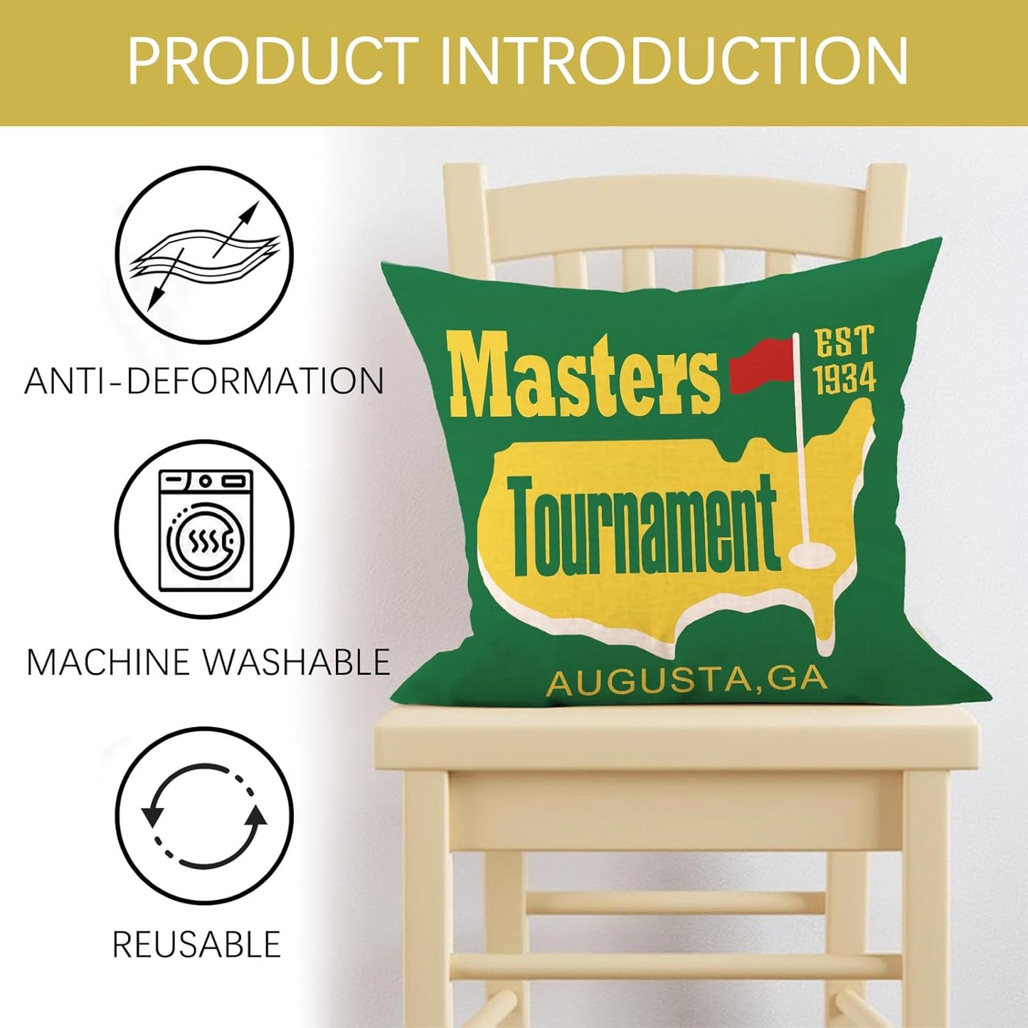 Golf Masters Tournament Decorative Throw Pillow Covers 18 x 18 Set of 4, Green Yellow Golf Roadie Cart Ball Outdoor Home Decor, Let's Par Tee Club Sports Boys Couch Cushion Case Golfer Gifts