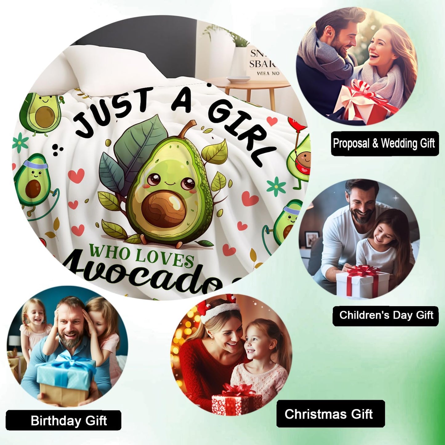 Cute Avocado Blanket Cartoon Avocados Throw Blankets Soft Fruit Avocado Plush Stuff Blankets Best Christmas Birthday Gifts for Girls Women Kids Adults 50"x40"