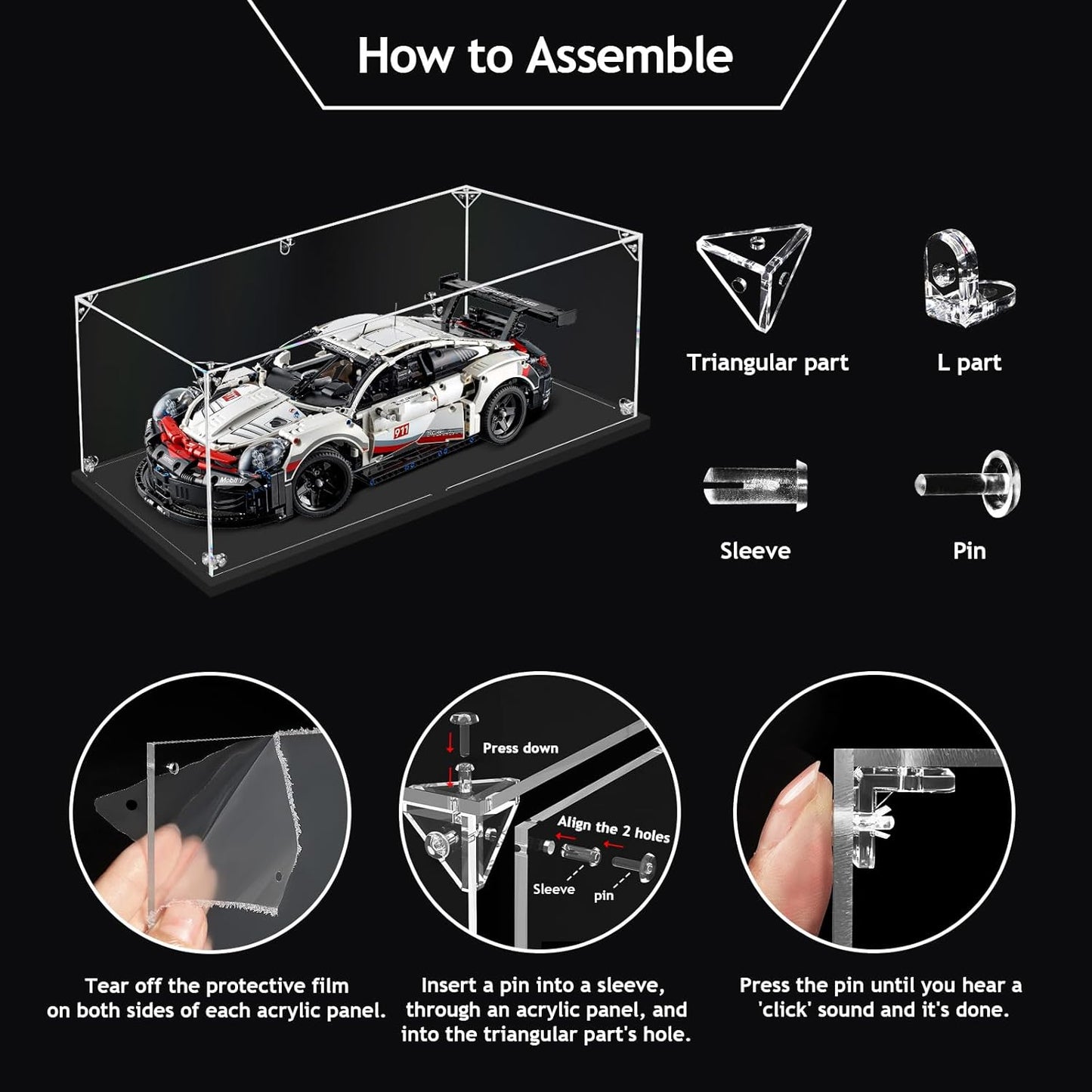 3MM Acrylic Display Case for 1:10 Scale Diecast Car Model Car Thickened Clear Acrylic Display Box for Lego 42096（21.65x9.84x7.09inch, 1:10）
