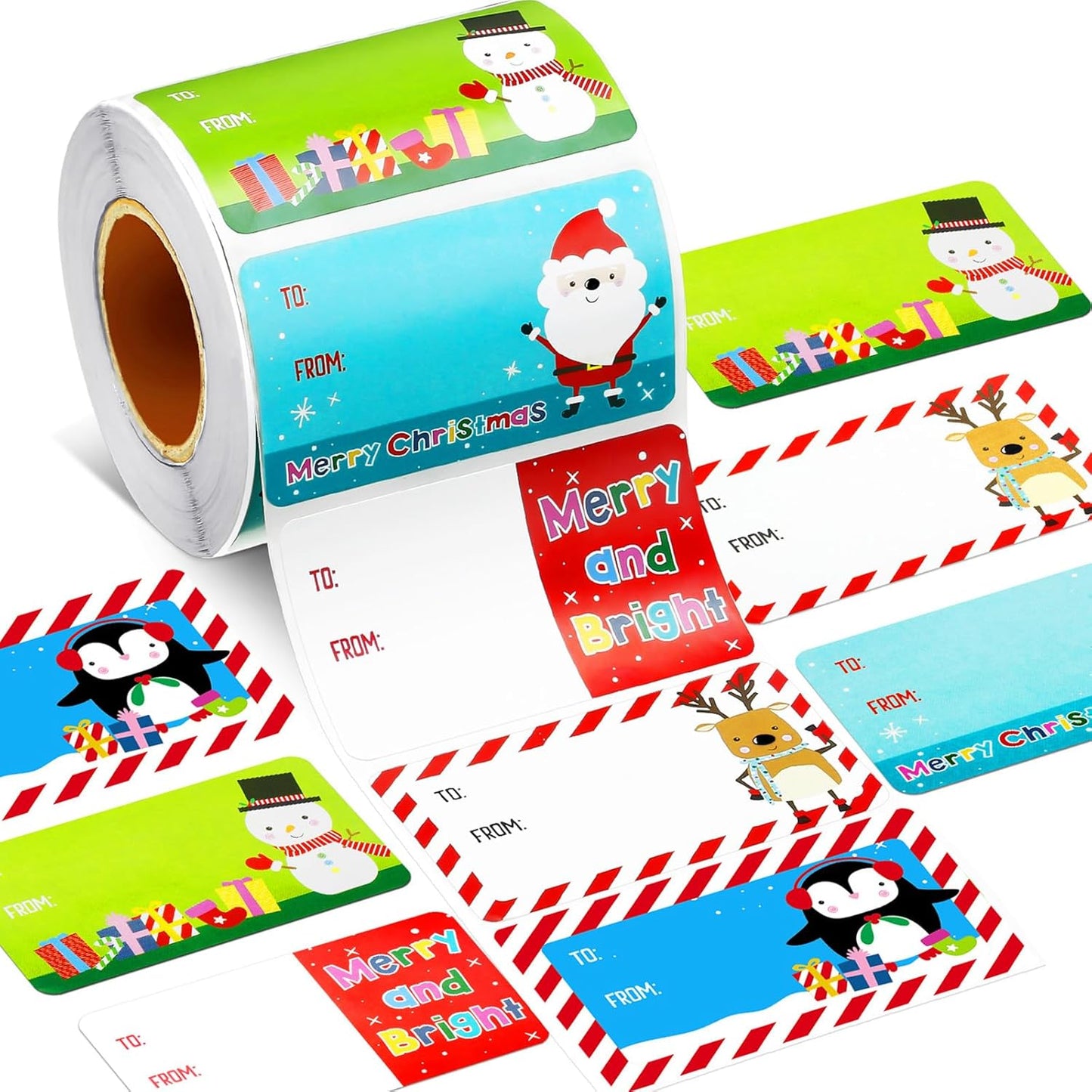 Outus 500 Pieces Christmas Tags Self Adhesive Gift Tags for Xmas Presents Christmas Name Labels Stickers for Wrapping Paper Festival Birthday Holiday Decor(Classic Style,2.95 x 1.6 Inch)