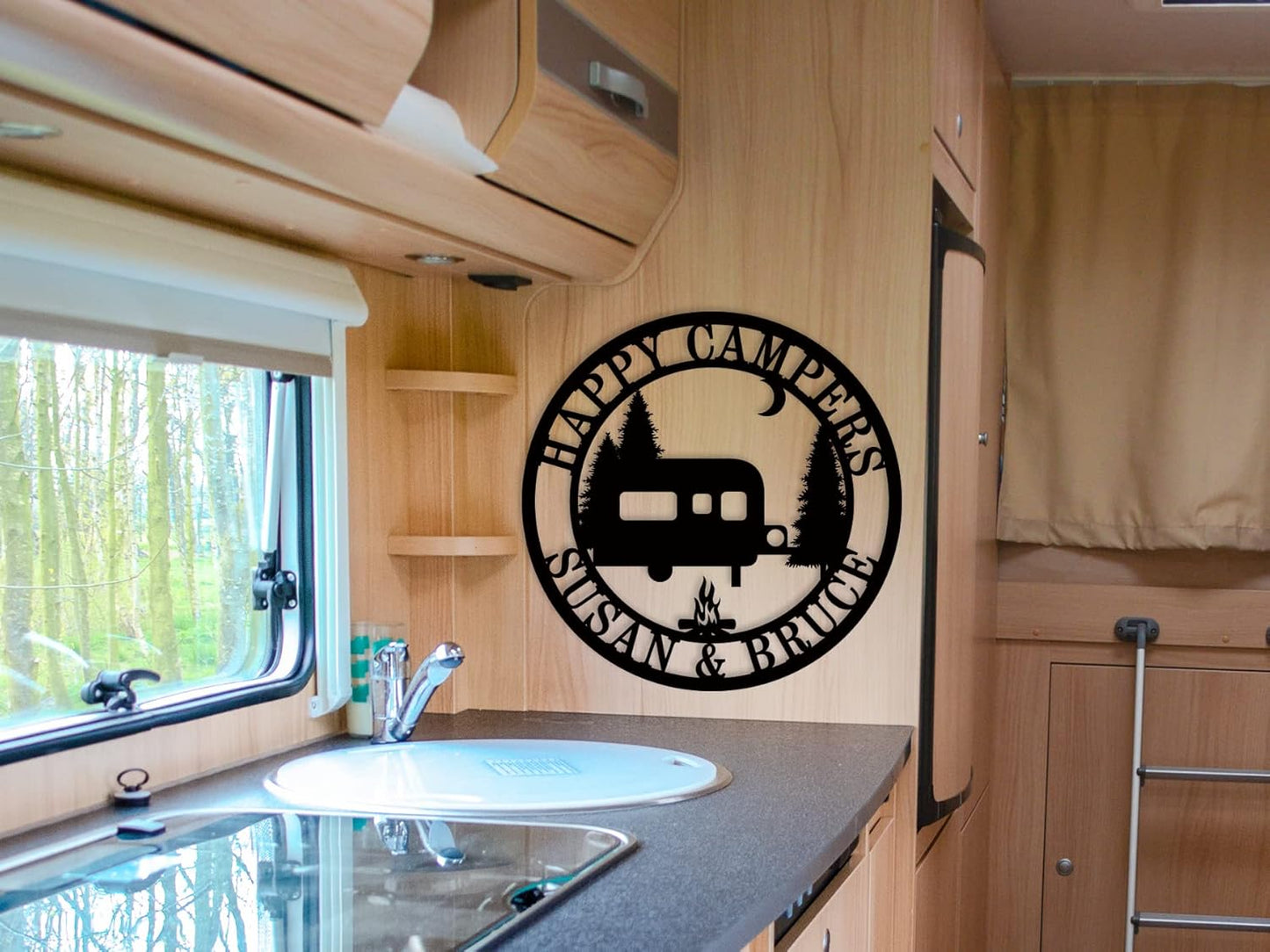 Personalized Happy Camper Metal Sign, Custom Campground Sign, Custom Happy Camper Yard Signs, Hanging Camping Signs, Camping RV Decor