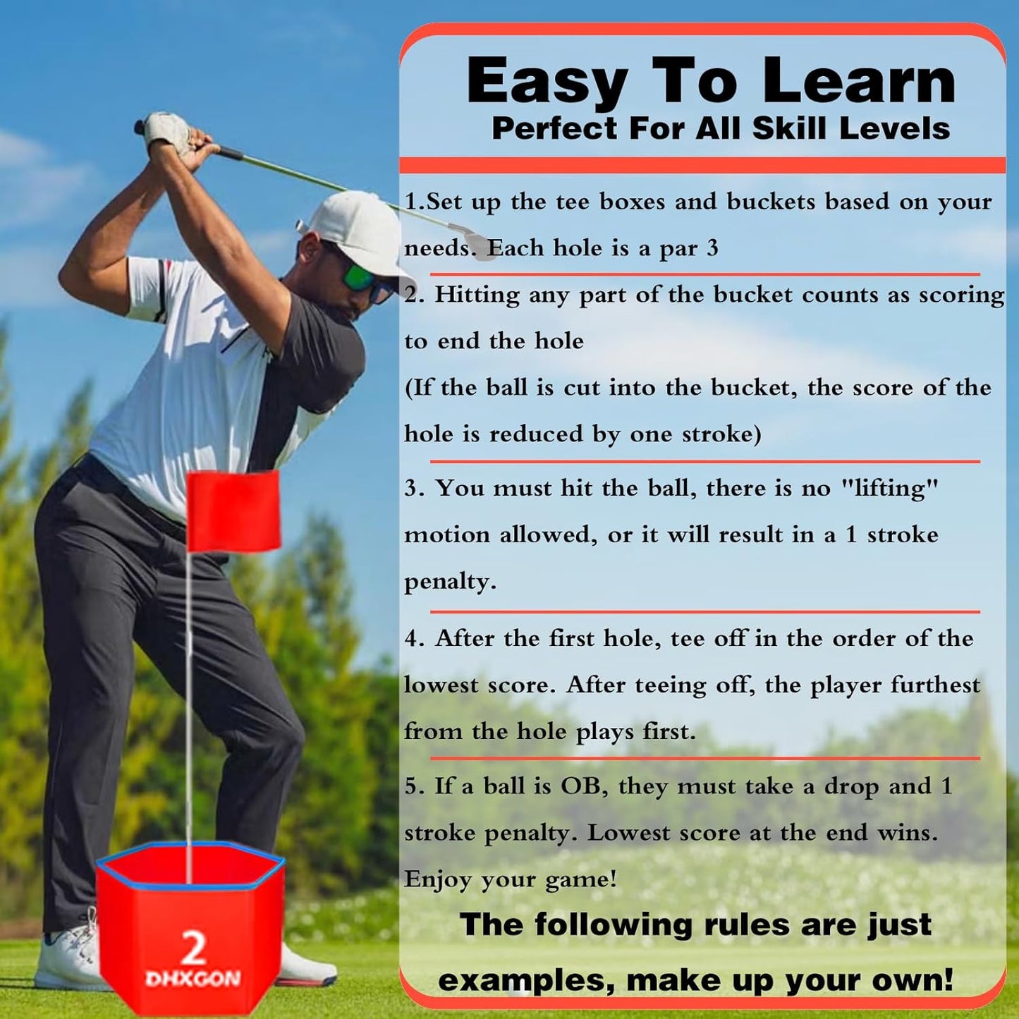Backyard Golf Game with 2 Clubs, Portable 6 Hole Golf Course, Outdoor Yard Golf Chipping Game for Family and Adults, Beach, Park, Lawn, Field Day Reunion Party Games