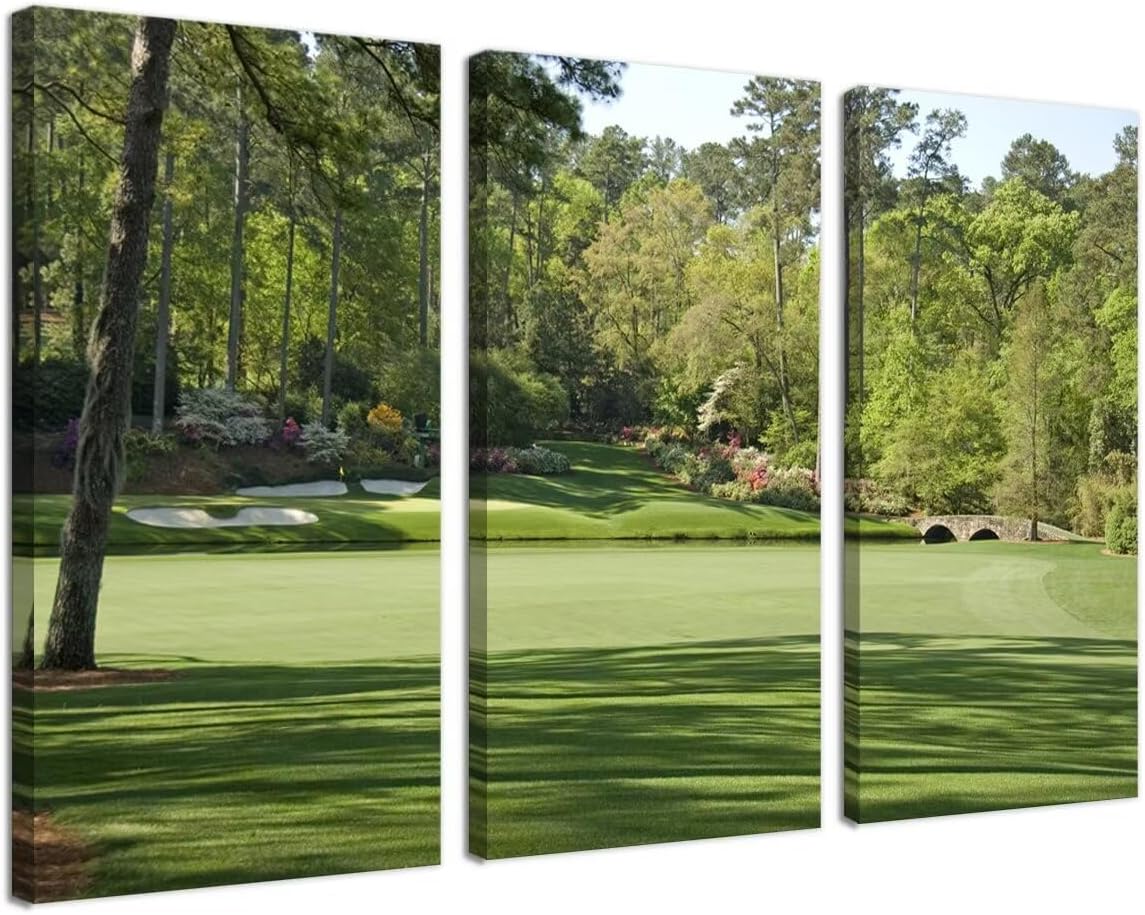 Augusta Golf Course Wall Art for Living Room Bedroom Bathroom Home Decorations - Augusta National Golf Course Pictures Posters Framed Artwork Canvas Prints Ready to Hang(14''W x 28''H x3)