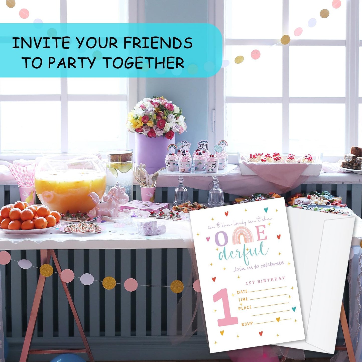 1st Birthday Invitations, Rainbow Party Invitations, 20 Double-Sided Fill In Invitation with Envelopes for Boys Girls, Invitations Cards for Birthday Party Decorations Favor - 10