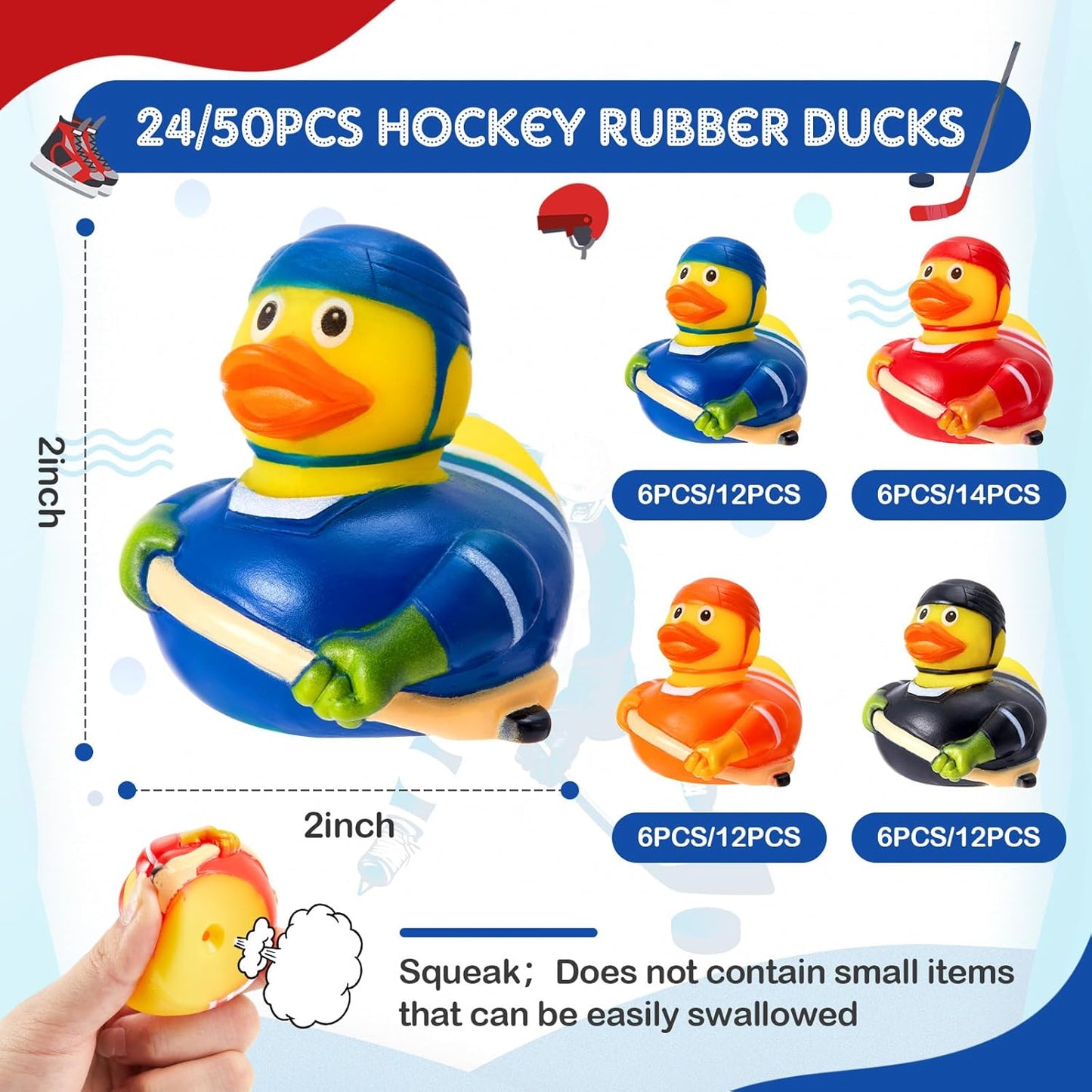 Deekin Rubber Duck 2 Inch Bulk Sport Party Favors for Team Events Game Day Decorations Birthday Party Decorations Club Player Gift(24 Pcs,Hockey Player)