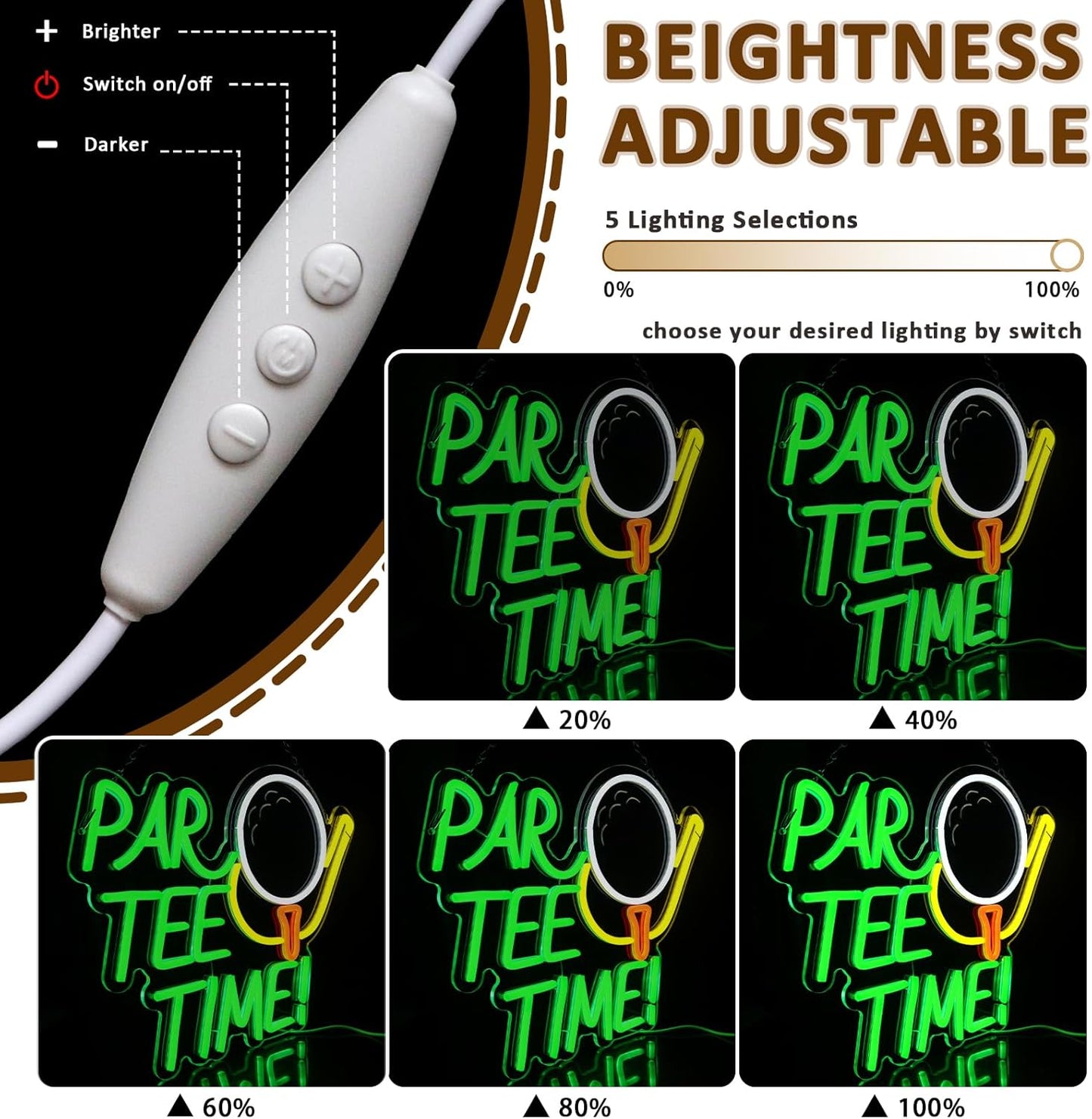 Neon Sign for Wall Decor, Par Tee Time Neon Sign, 16.14" x 12.8" Golfing LED Sign USB Dimmable Golf Ball Neon Lights for Room, Party, Club, Office, Man Cave, Window, Wall Decor