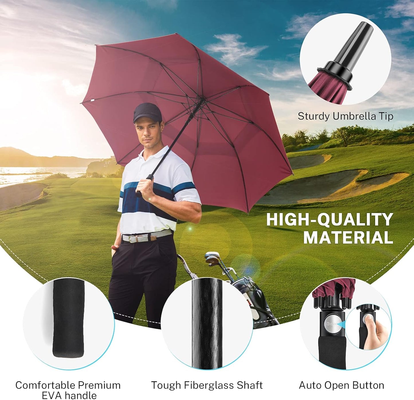Gonex 54/62/68/72/80 Inch Extra Large Golf Umbrella, Automatic Open Travel Rain Umbrella with Windproof Water Resistant Double Canopy, Oversize Vented Umbrellas for 2-3 Men and UV Protection, Multiple Colors