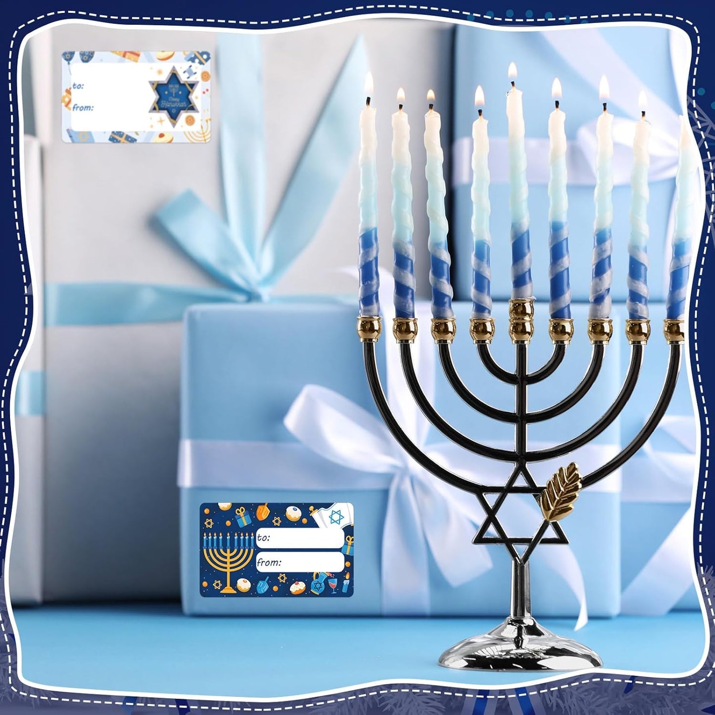 Outus 500 Pieces Christmas Tags Self Adhesive Gift Tags for Xmas Presents Christmas Name Labels Stickers for Wrapping Paper Festival Birthday Holiday Decor(Hanukkah Style,2.76 x 1.57 Inch)