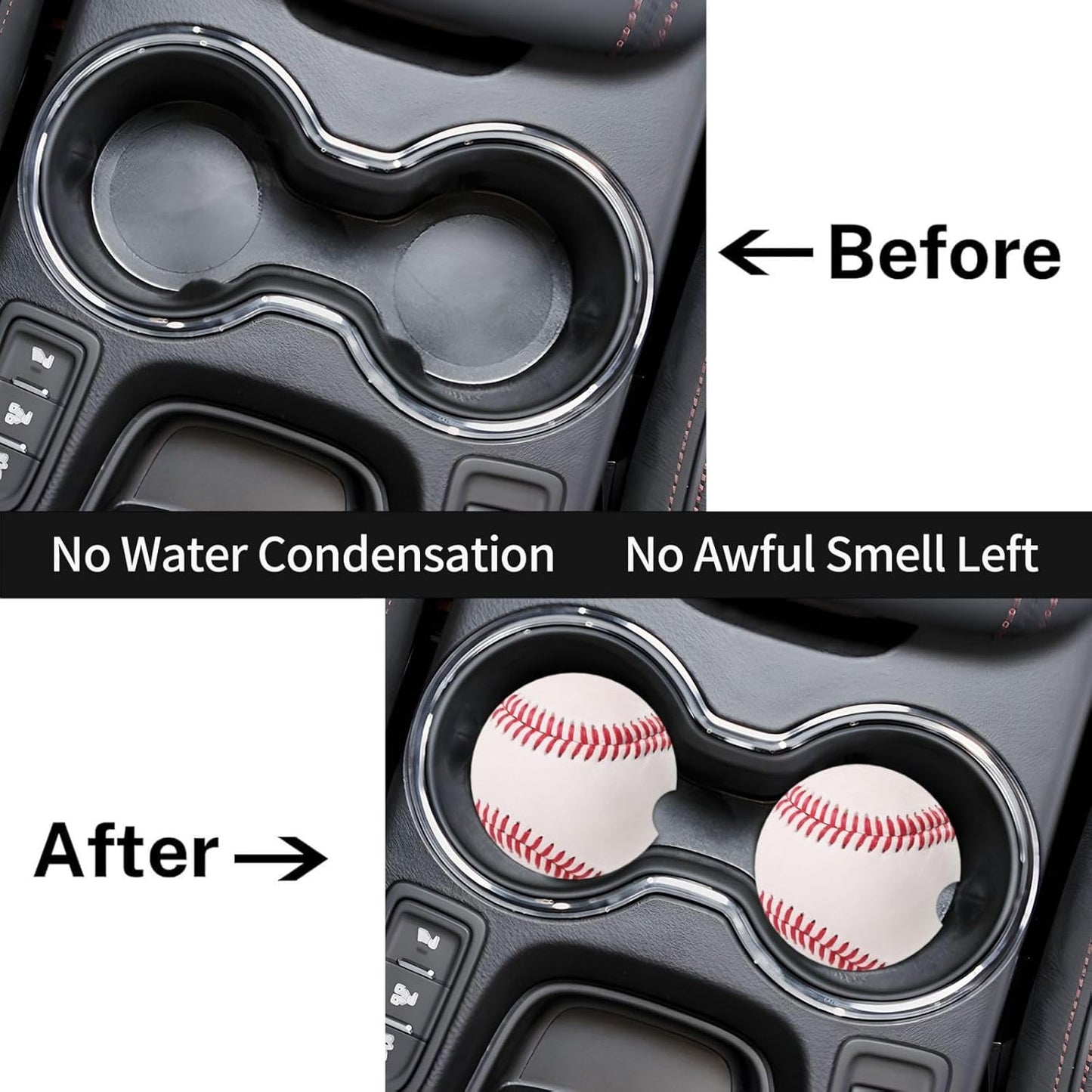 Car Cup Holder Coasters, Baseball Ball Car Coasters for Cup Holder Drinks, 2 Pack Ceramic Cute Auto Interior Accessories for Women Men