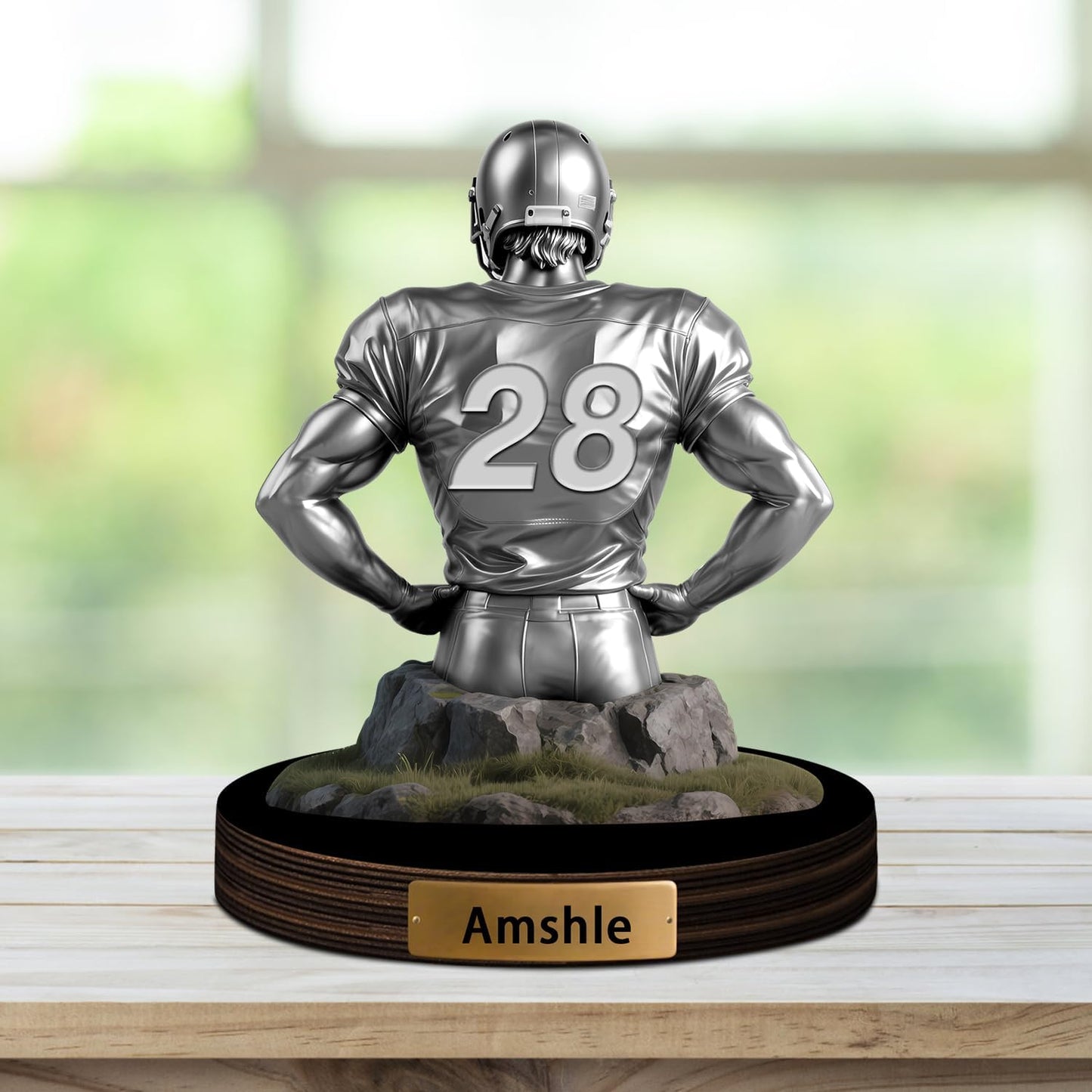 Personalized American Football Player Desktop Ornament for Bedroom Office Rugby Sport Desk Name Plate Custom Name Athletes Figurine Sign Sport Lovers Acrylic Plaque Gift for Men Women Football Lover
