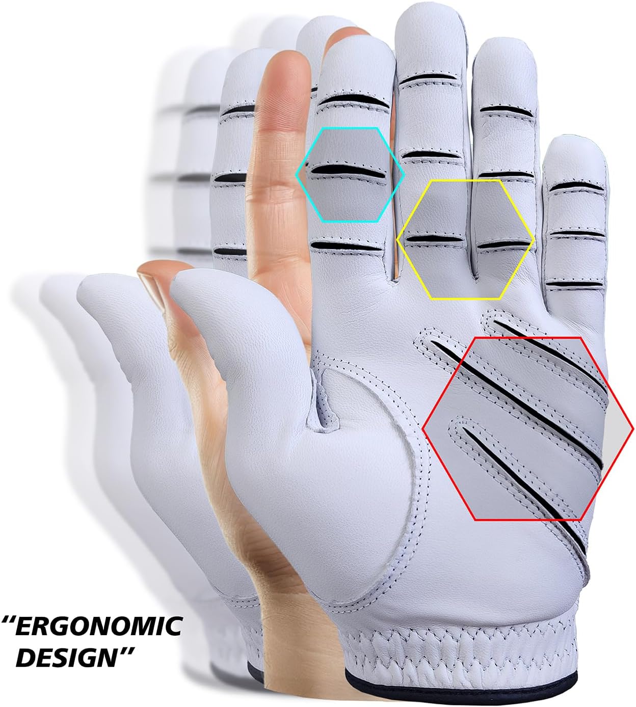 MONKEY GRIP 3D Golf Glove Premium Cabretta Leather Power Good Grip Soft Fit Easy Grip Line Non Slip No Slice Long Distance All Weather Rain Grip