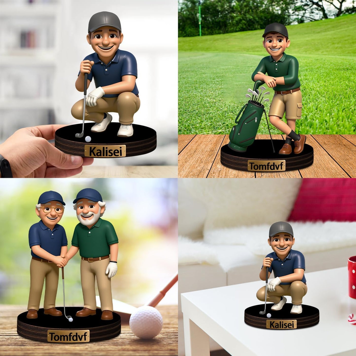 Personalized Golfer Cartoon Photo Sculpture Ornament Custom Name 2D Acrylic Golfer Photo Figurine Desk Decor Gifts for Dad Husband Grandpa Friend Golf Ball Lover Birthday Xmas (Style 5)