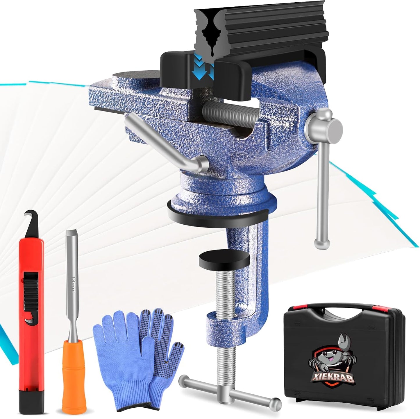 Golf Club Vise for Regripping – Portable Golf Club Regripping Kit, Golf Grip Kit with Rubber Clamp, Tapes, Hook Knife, Gloves & Storage Case