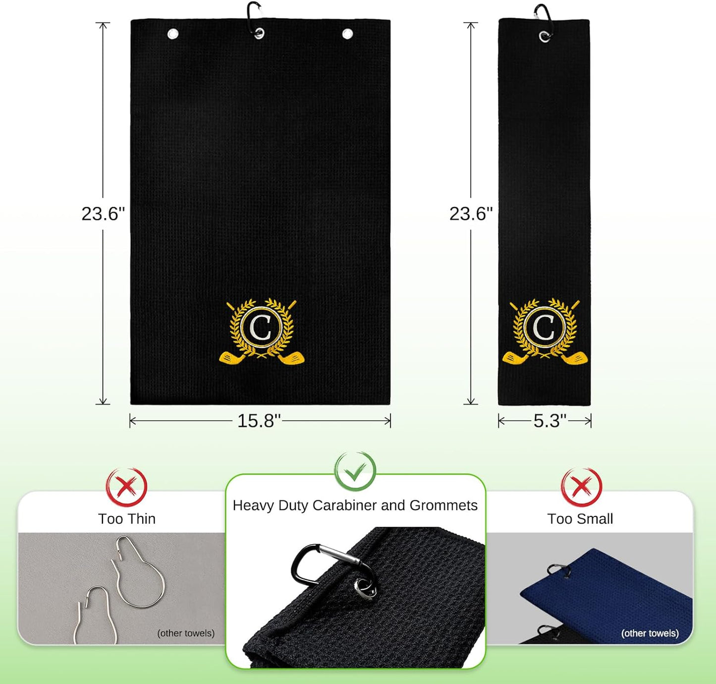 Personalized Golf Towels for Golf Bags - Microfiber Monogrammed Golf Towels for Men/Women, Retractable Brush Tool Kit with Club Groove Cleaner, Custom Golf Accessories for Golfers (Initial C)