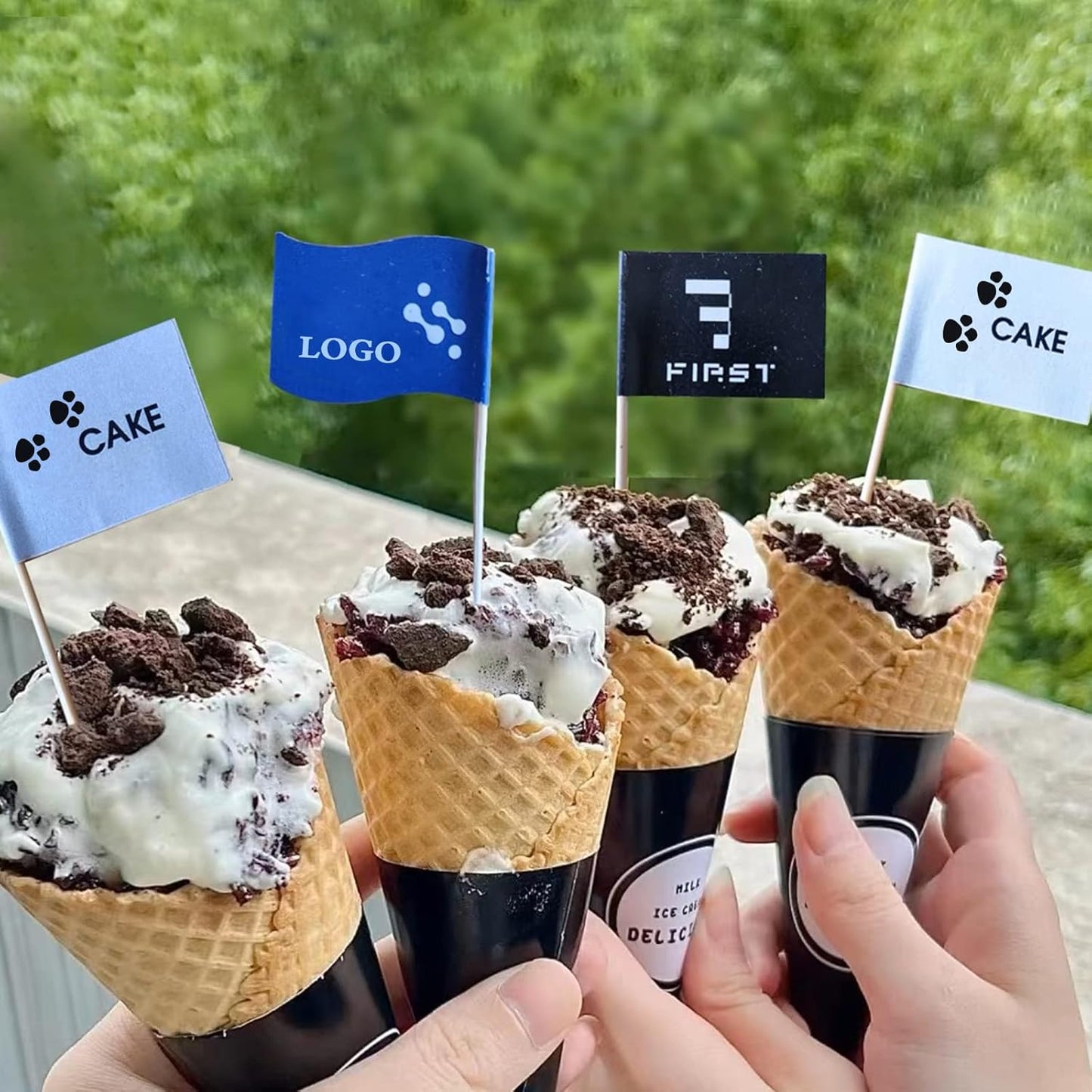 Custom Toothpick Flags with Logo/Photo 100Pcs, Personalized Cheese Markers for Hamburger Cupcakes Toppers Party Decoration Food Labeling -Fluttering