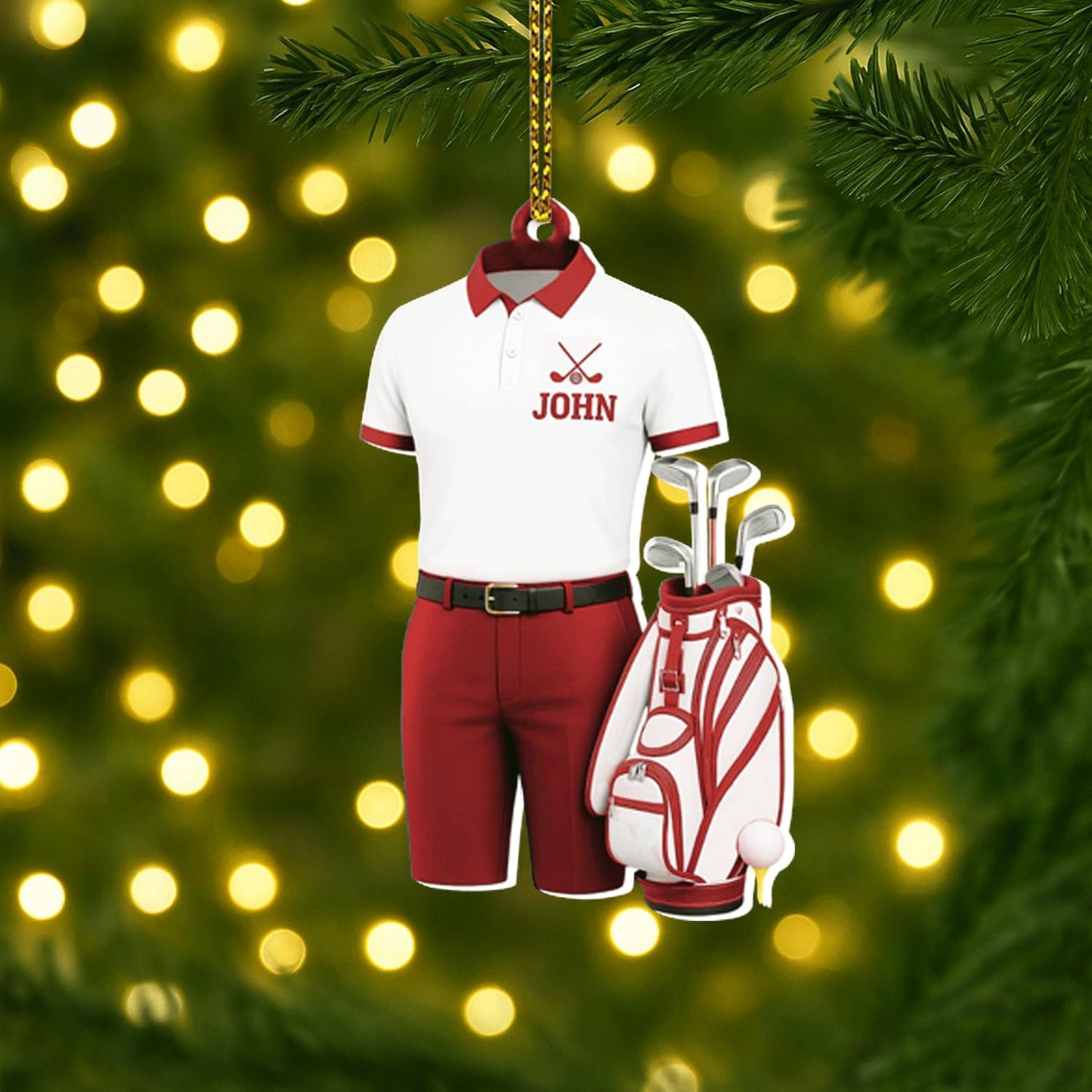 Personalized Golf Christmas Ornament 2025, Custom Name Bag, and Golfer Outfit Gilf, Ball Head Ornament with Santa Hat, Gifts for Golf Lovers 3