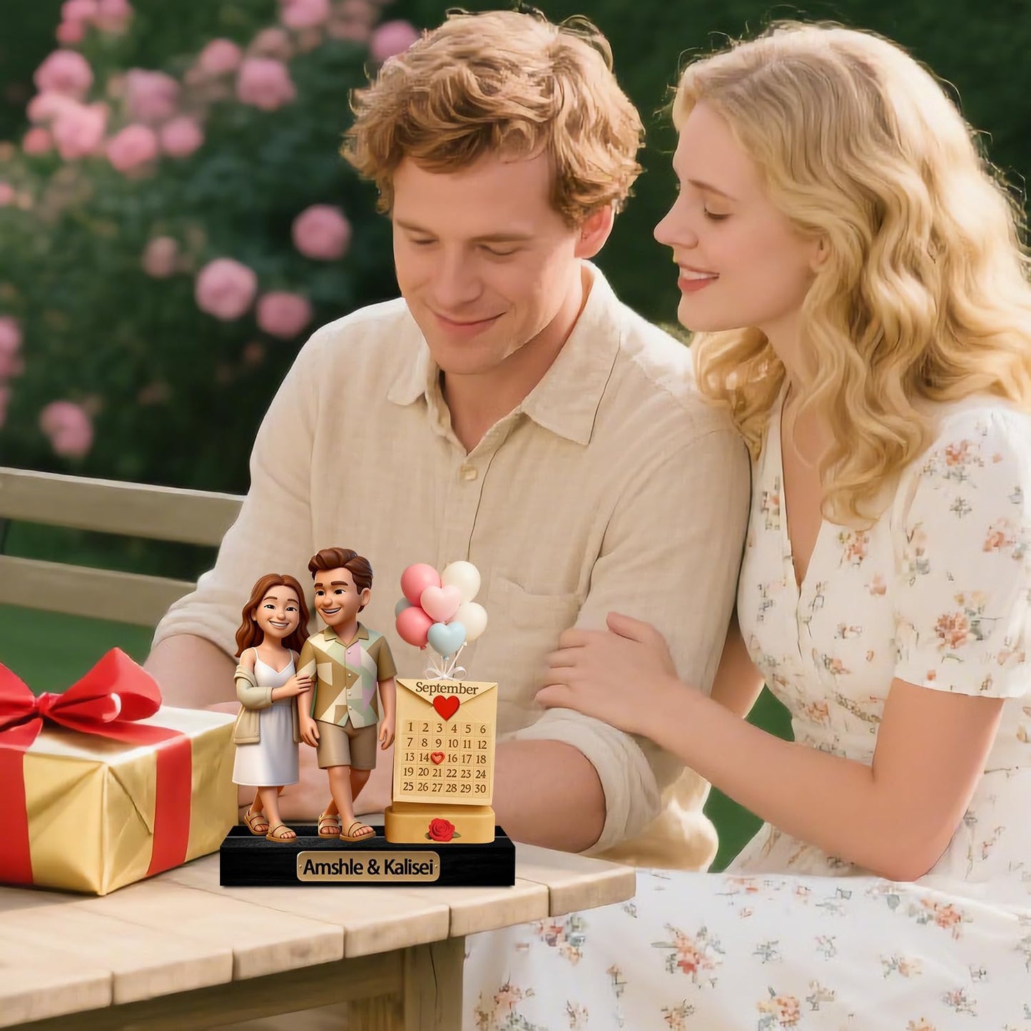 Personalized Couple Cartoon Photo Sculpture Ornament Custom Name Date 2D Acrylic Cartoon Style Figurine Desk Decor Gift for Couple Valentine's Day Xmas Anniversary (Style 17)