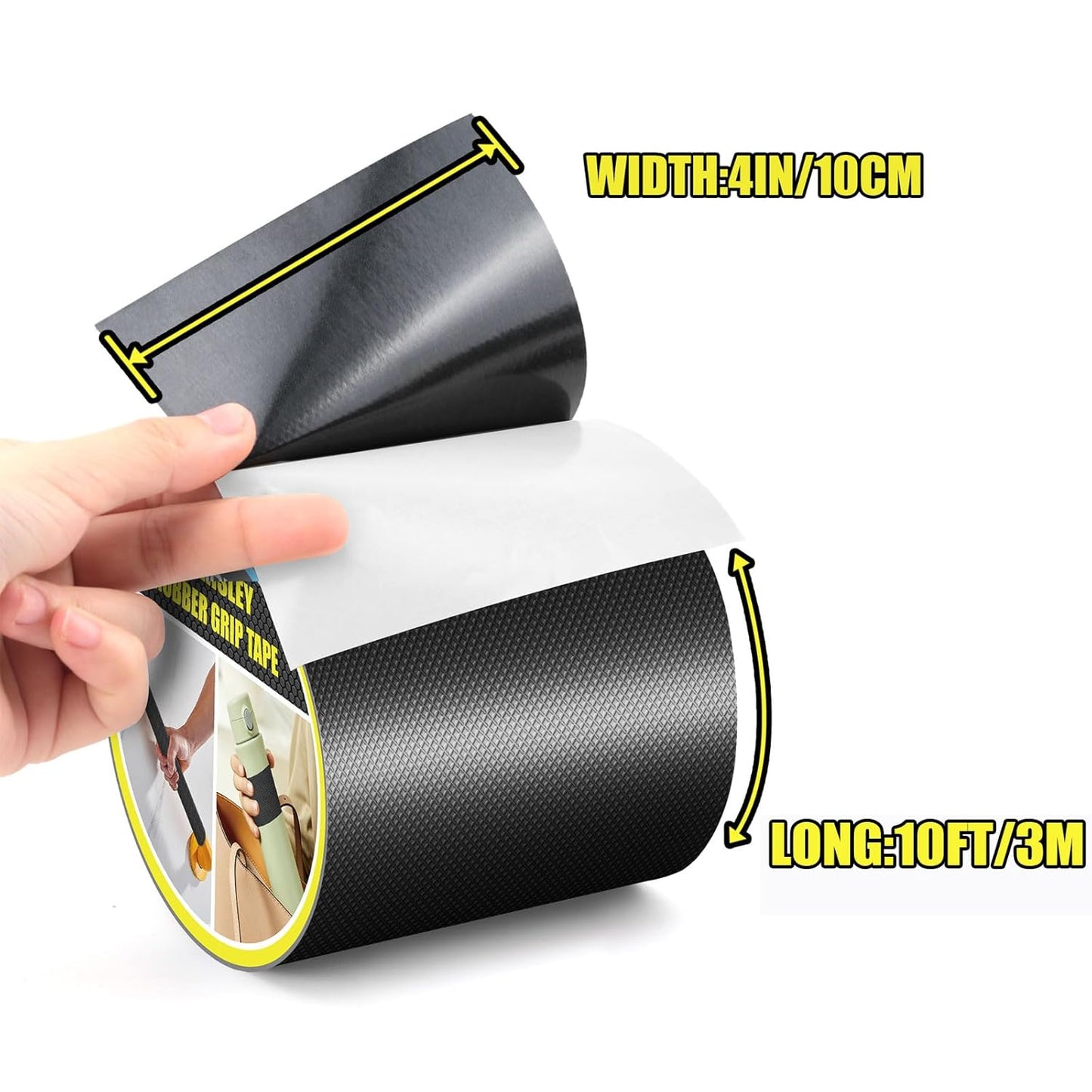 Rubber Grip Tape, Ultra Strong Waterproof Anti Slip Tape with Textured Adhesive for DIY Tools & Gadgets, Customizable for Enhanced Comfort & Safety (4In x 10Ft, Black)