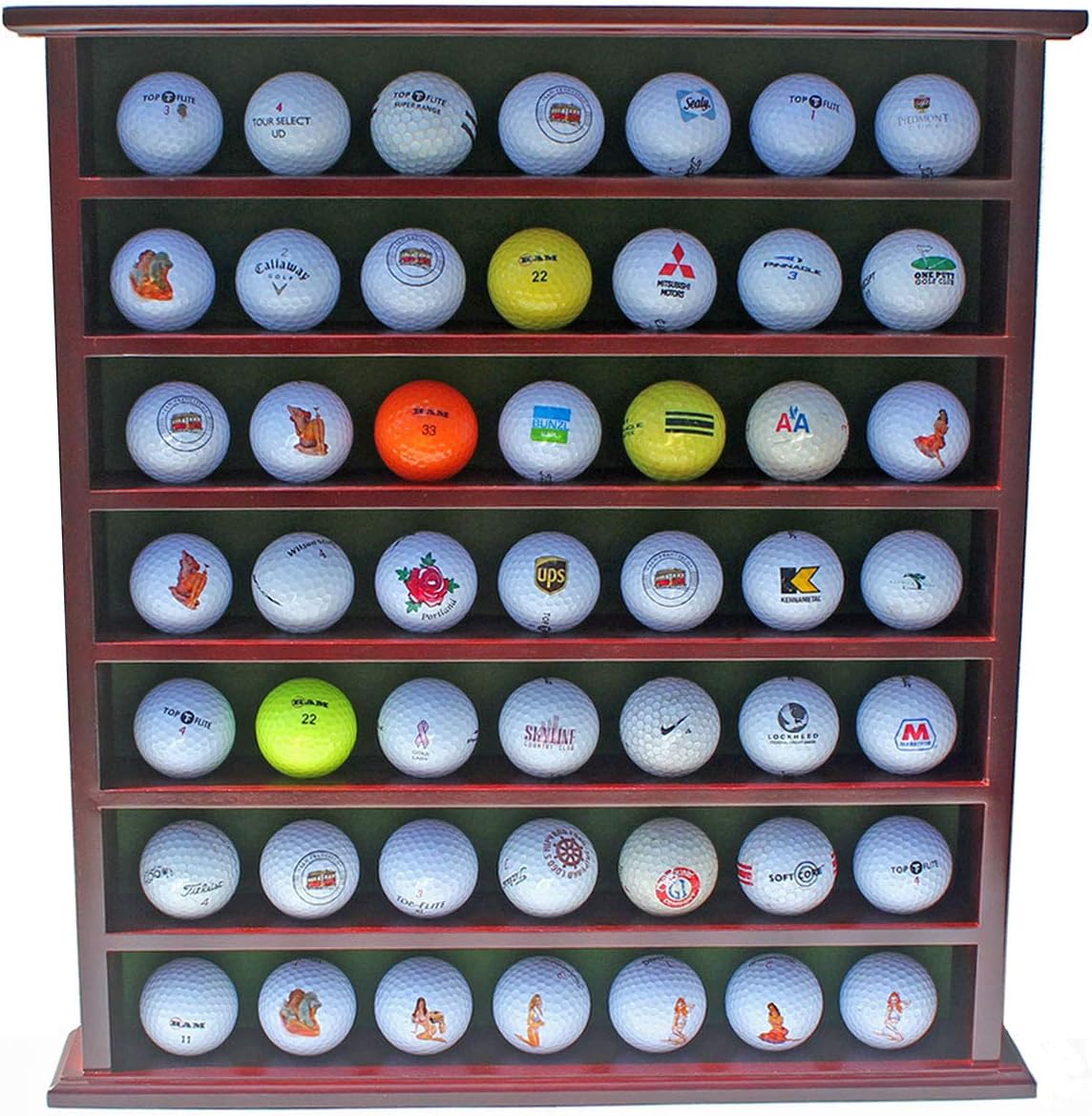DisplayGifts Golf Gift 49-Golf Ball Display Case Cabinet Rack, No Door Open Rack Mahogany Finish