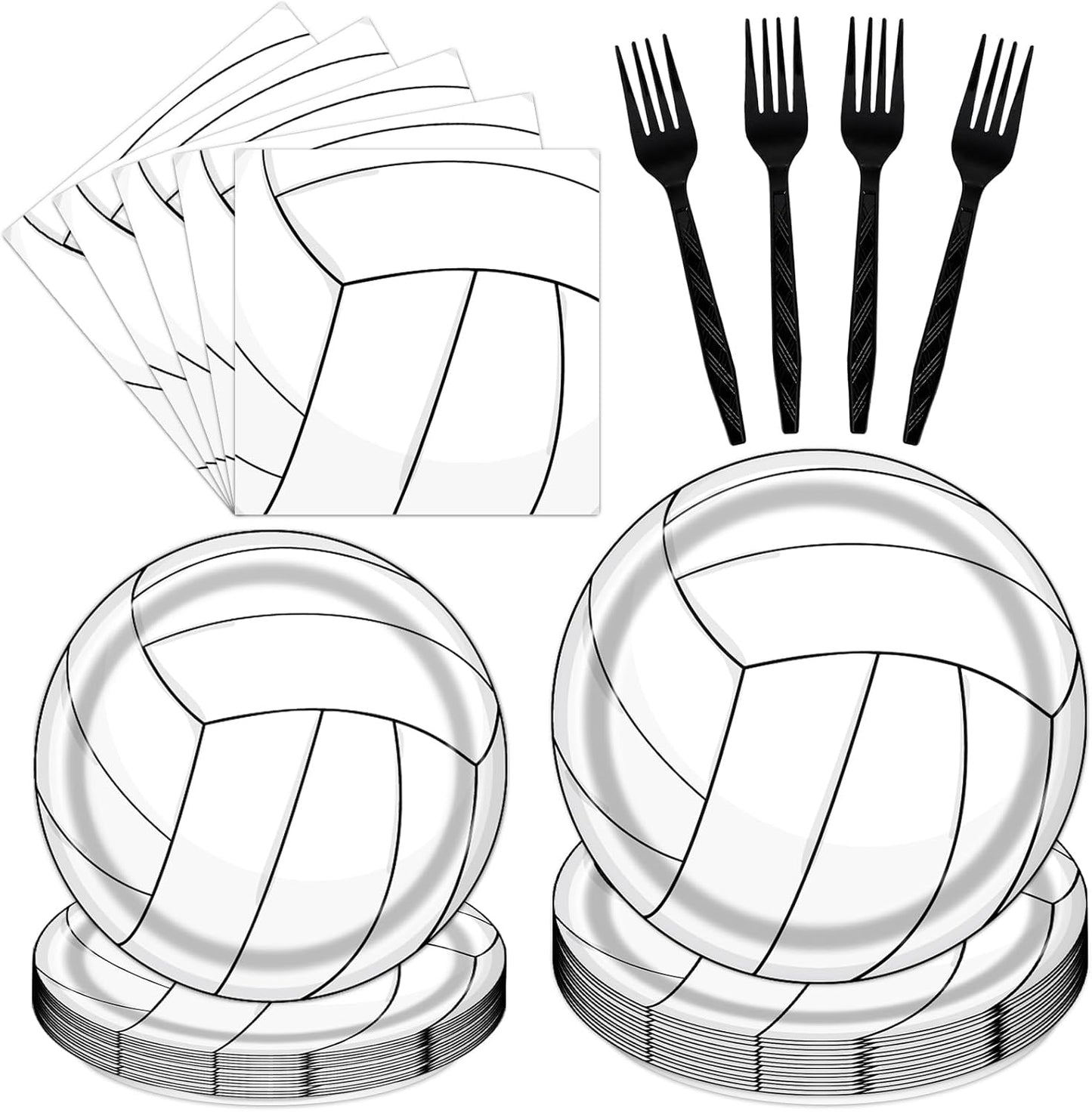 Rakuto Volleyball Party Tableware Decorations, 96PCS Volleyball Disposable Paper Plates Napkins Set, Sports Theme Birthday Baby Shower Supplies, Serve 24