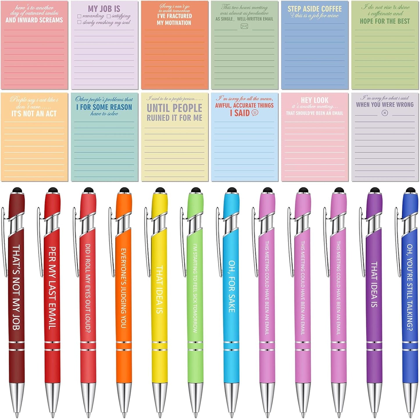 Geyee 24 Pcs Sarcastic Sticky Notes with Funny Pens Fun Notepads for Adults Coworkers Nurse 3 x 4 Inch to Do List Notepads with Sayings Pen for Lab Week Gifts Teacher Office Supplies