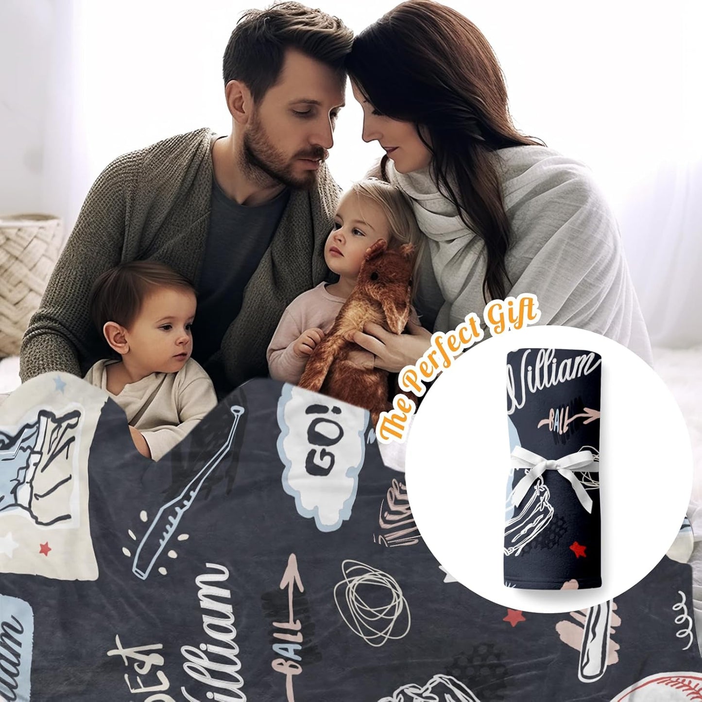 Custom Name Baseball Blanket - Personalized Names Soft Plush Flannel Throw Blankets for Baby Kids Teen Boys Girls Holidays Birthdays Gifts Color01