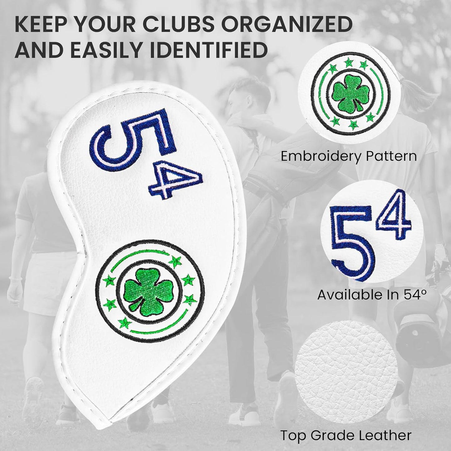 Golf Iron Wedge Head Covers 52° 54° 56° 60° 1 or 4 Pack, Synthetic Leather Clover USA Flag Design Club Head Protection, Universal Headcover Fit Iron Clubs for Men Women