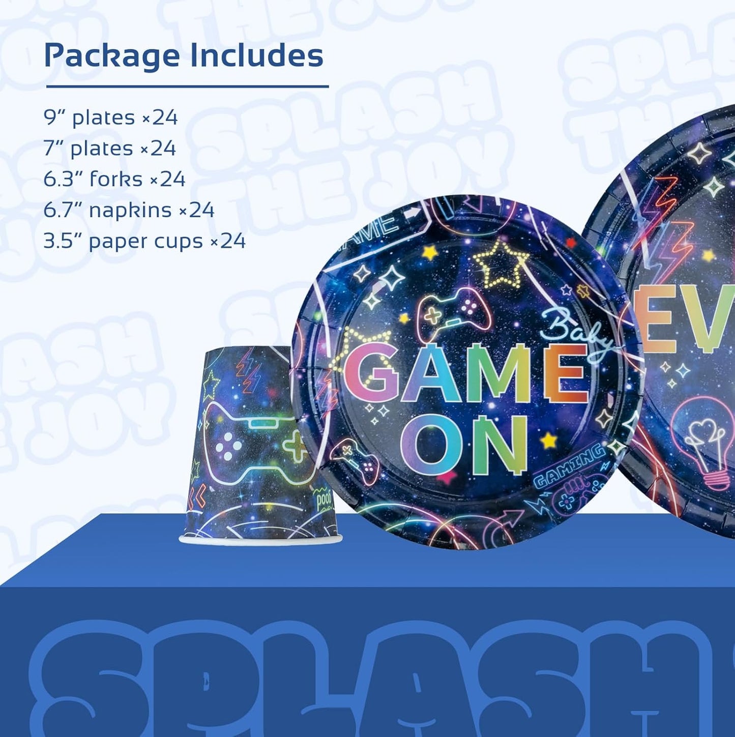 Video Game Birthday Party Decorations | Serve 24 - Game Party Tableware Includes Plates, Napkins, Cups, Forks, Supplies for Boys Gaming