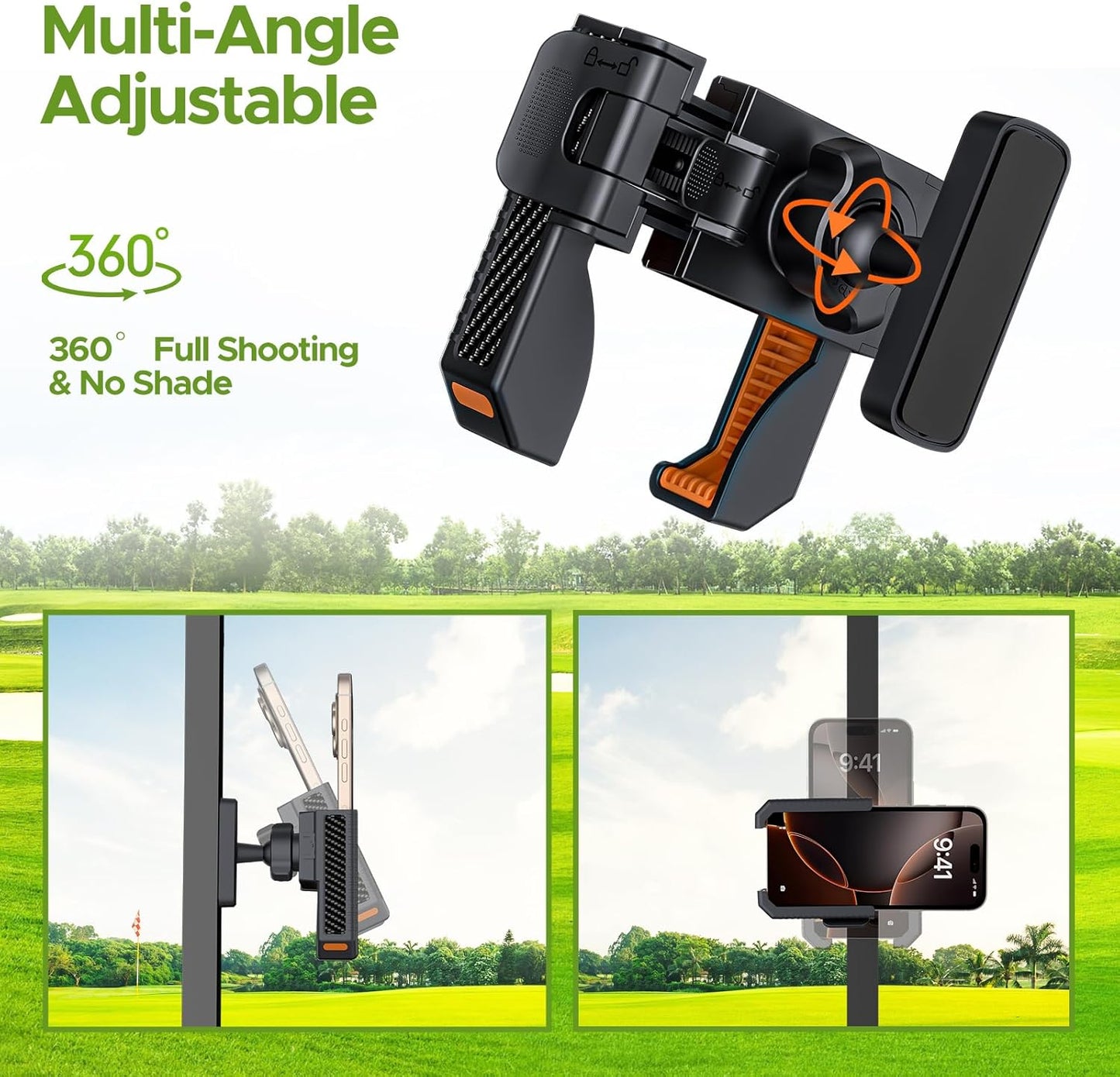 Magnetic Golf Cart Phone Holder Mount with Ultra-Strong N52 Magnets & 360°Rotation,Fit for EZGO/Club Car/Yamaha/ICON,Golf Cart Accessories Compatible for Cell Phone iPhone,Samsung & More (Orange)