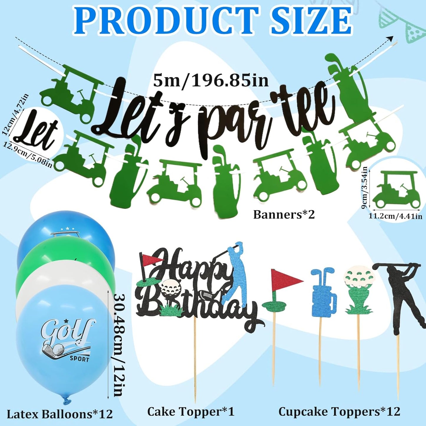 Golf Birthday Party Decorations - 27pcs Golf Themed Party Decorations for Golf Banner, Happy Birthday Cake Topper, Cupcake Toppers, Balloon, Sport Themed Party Decor Supplies