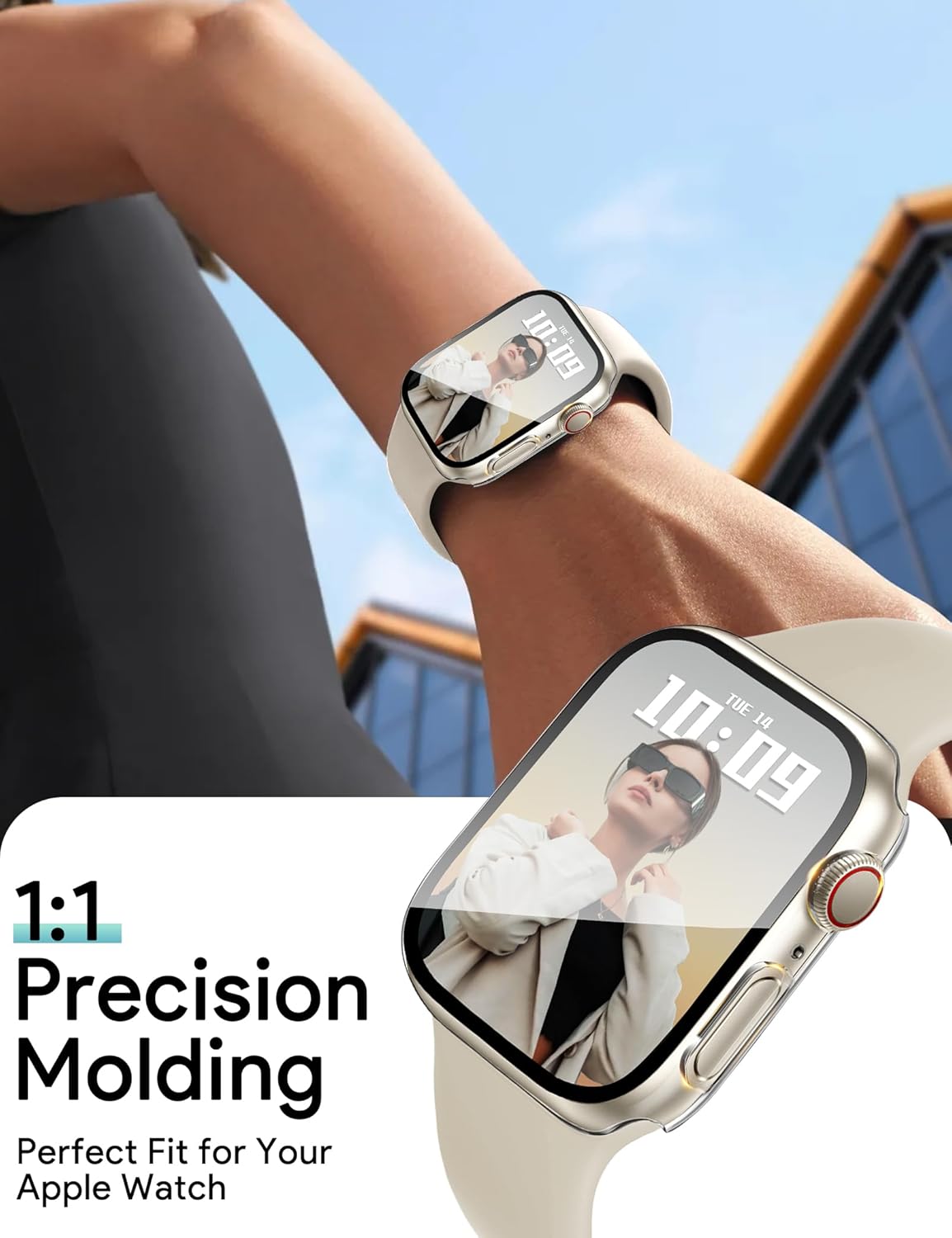 JR.DM 42mm 2 Pack Hard PC Case with HD Tempered Glass Screen Protector for Apple Watch Series 10/11 (2025), Guard Bumper Full Coverage Protective Anti-Scratch Face Cover for iWatch, Clear+Clear