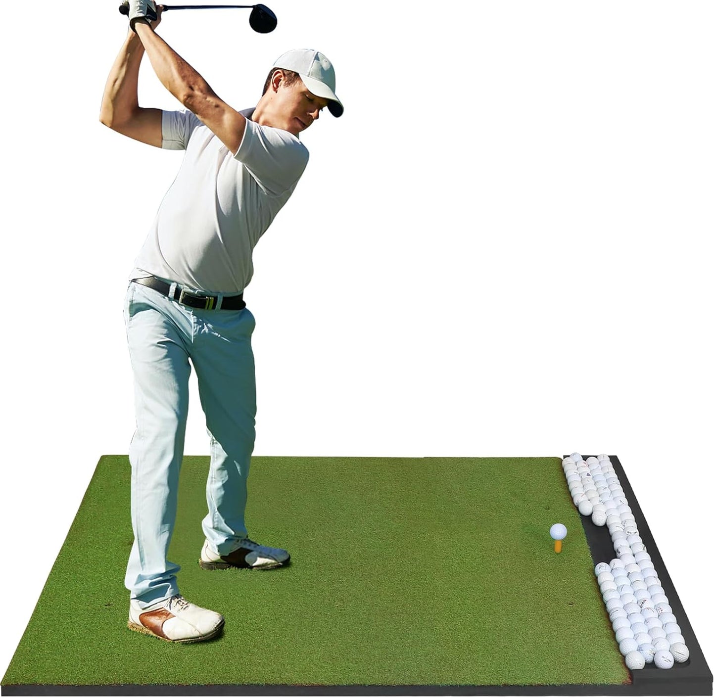 Integrated 6x4ft 26mm-31mm Golf Mat with Ball Tray, Thickening Golf Mats Practice Outdoor & Indoor, Artificial Turf Matt with 3 Tees for Hitting, Driving Chipping, Swinging