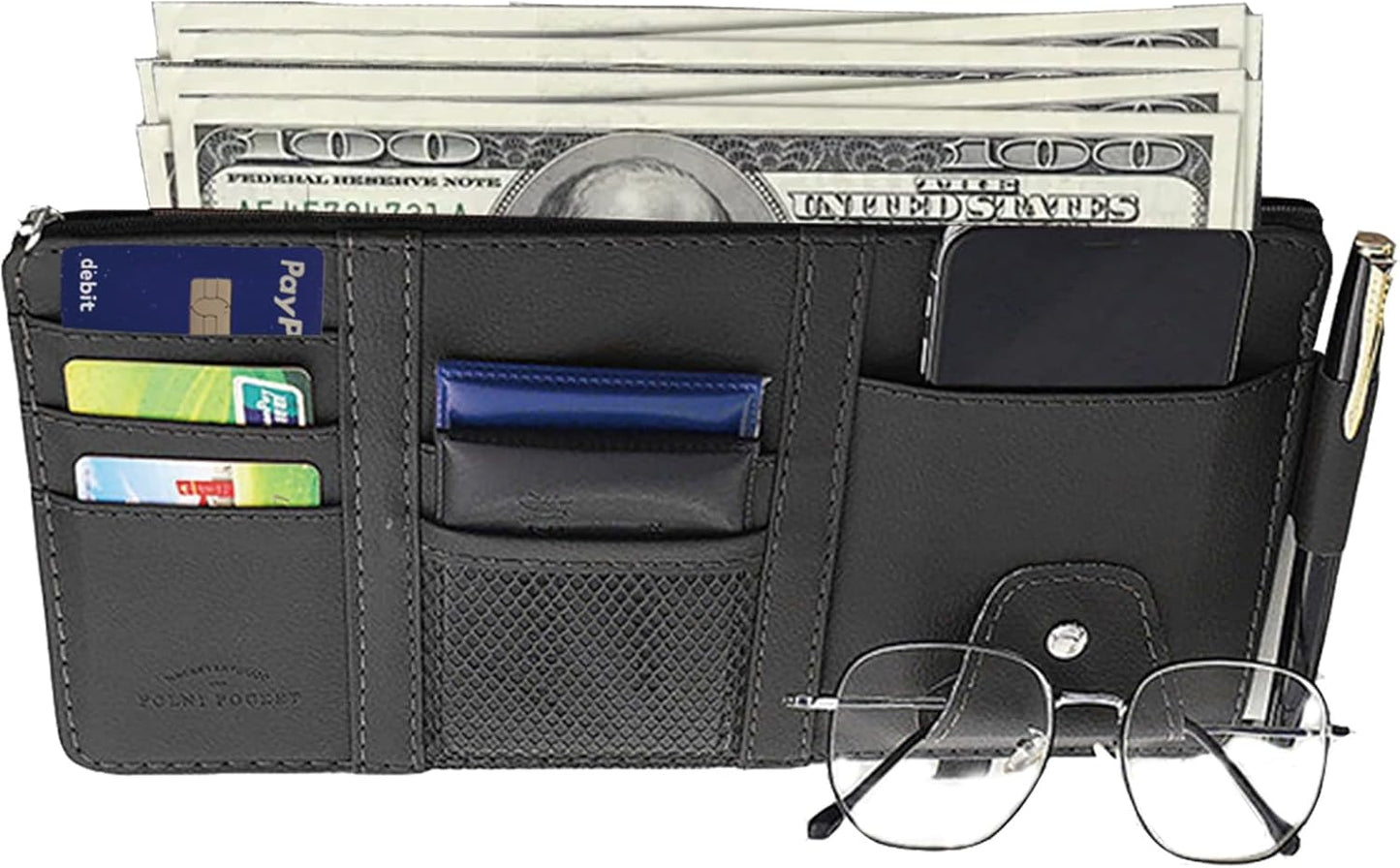 Car Sun Visor Organizer, Car Visor Organizer Visor Storage Organizer with Pockets Car Visor Storage Pouch Truck Sunvisor Organizer for Men Women(Black)