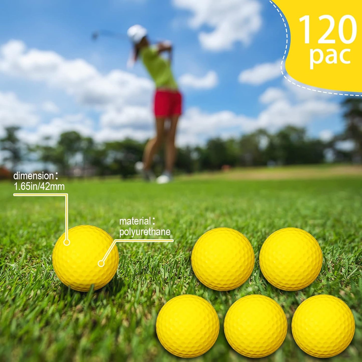 Yilloog 120 Pack Foam Golf Practice Balls Bulk, Soft Foam Balls for Golf Practice, Realistic Feel and Limited Flight Training for Indoor or Outdoor Party