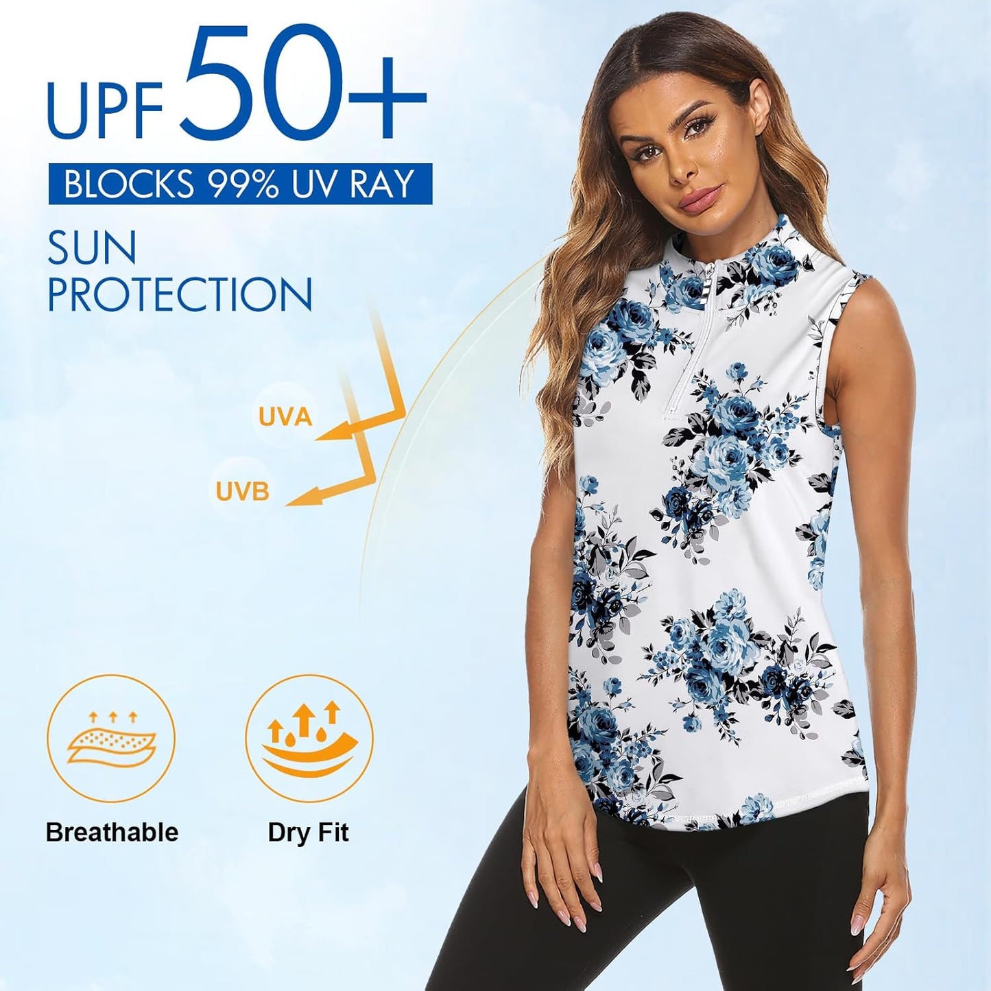 Koscacy Women's Sleeveless Golf Tennis Polo Shirts Zip Up Dry Fit Workout Tank Tops Athletic Shirt